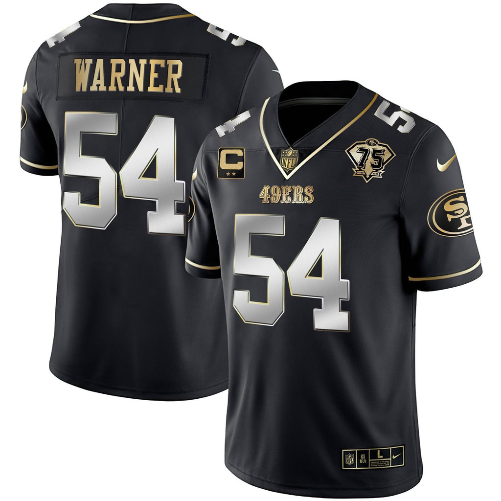 Men's 49ers 75th Anniversary Patch Vapor Gold Jersey Collection - All Stitched 1