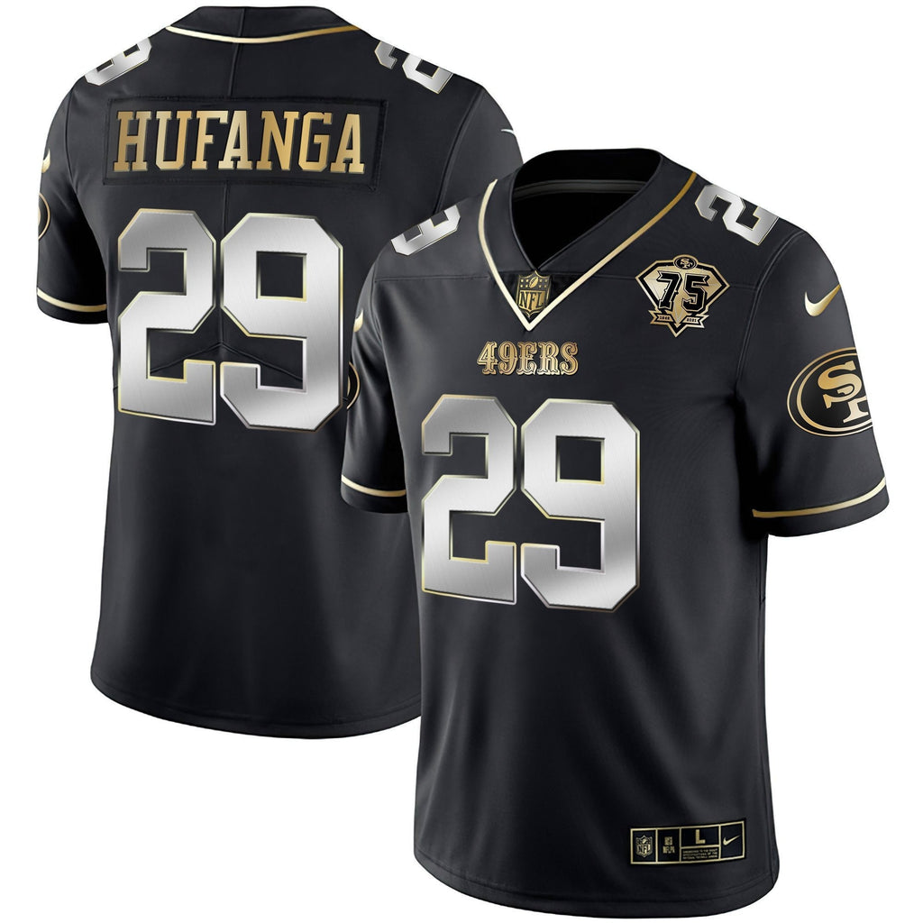 Men's 49ers 75th Anniversary Patch Vapor Gold Jersey Collection - All Stitched 1