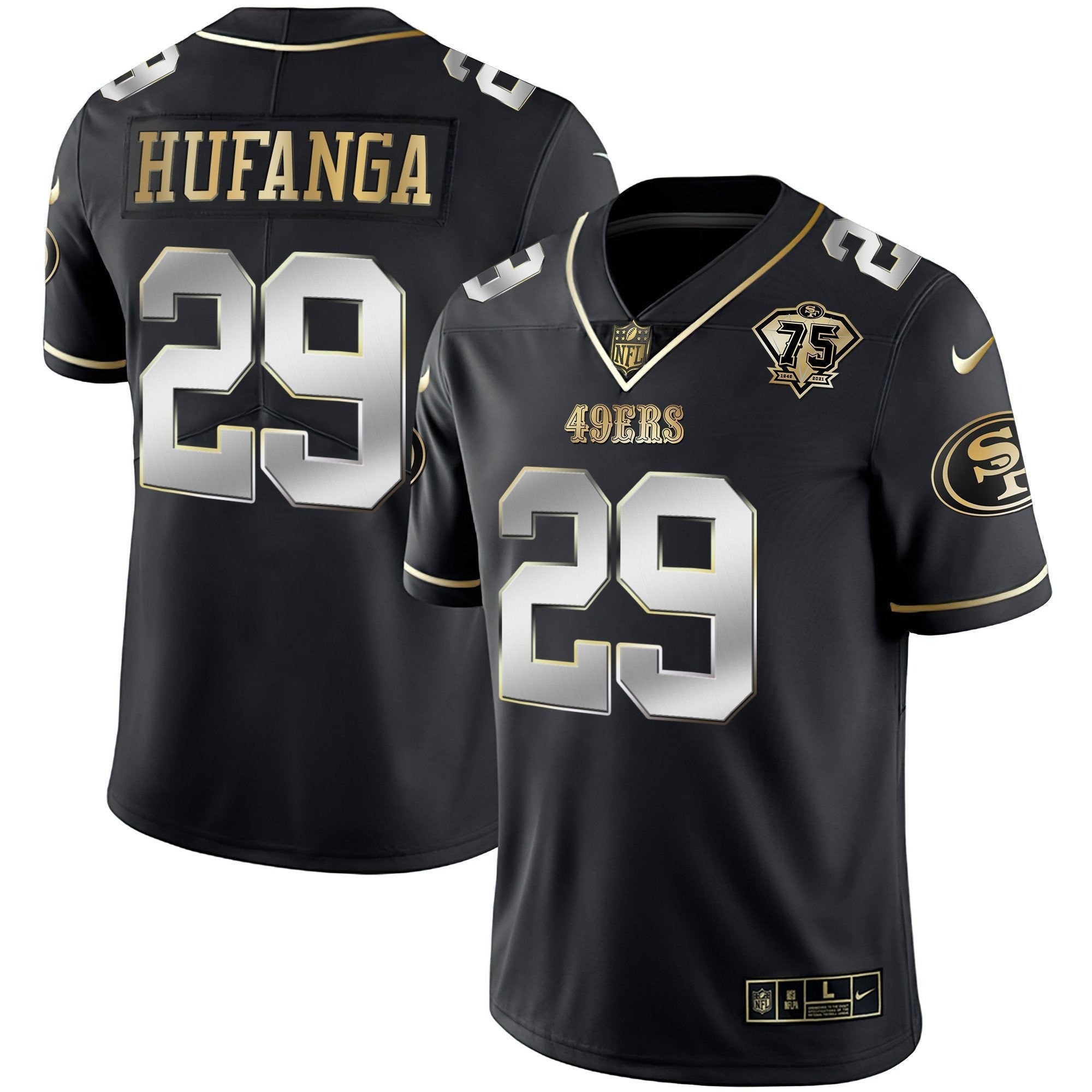 Men's 49ers 75th Anniversary Patch Vapor Gold Jersey Collection - All Stitched 1