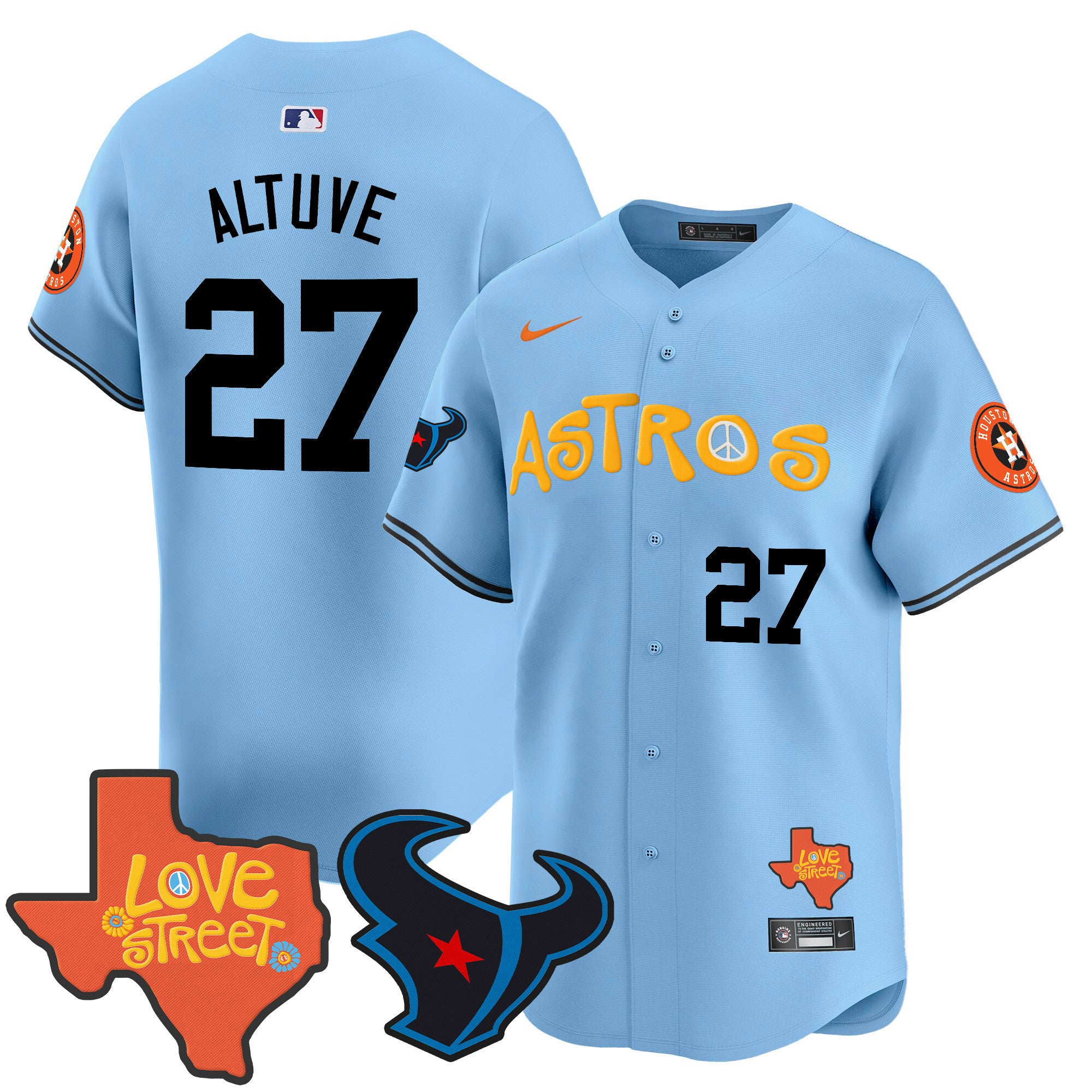 Men's Astros Love Street & Texans Patch Vapor Premier Limited Jersey - All Stitched