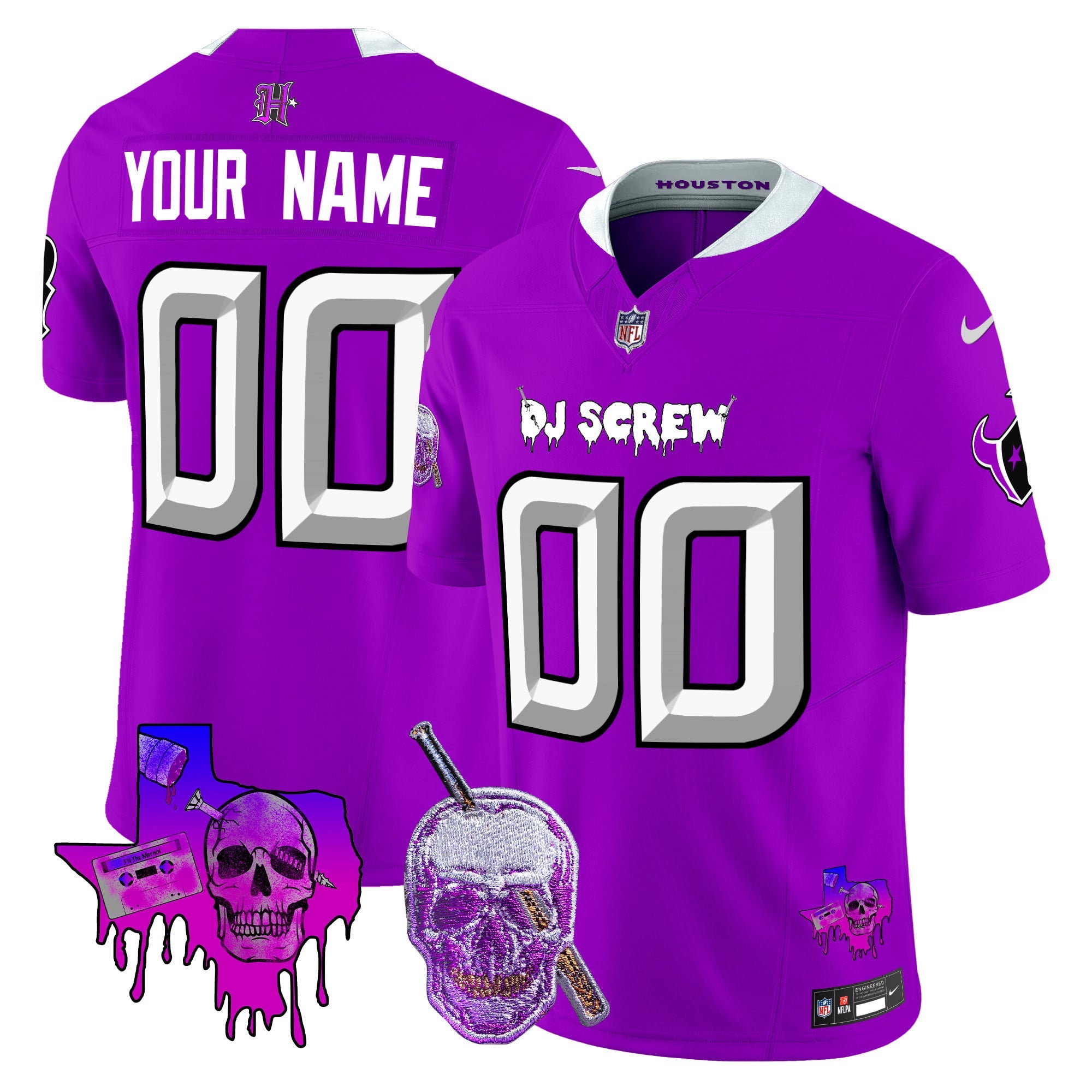 Custom Gender/Name Houston Texans DJ Screw Vapor Limited Jersey - All Stitched