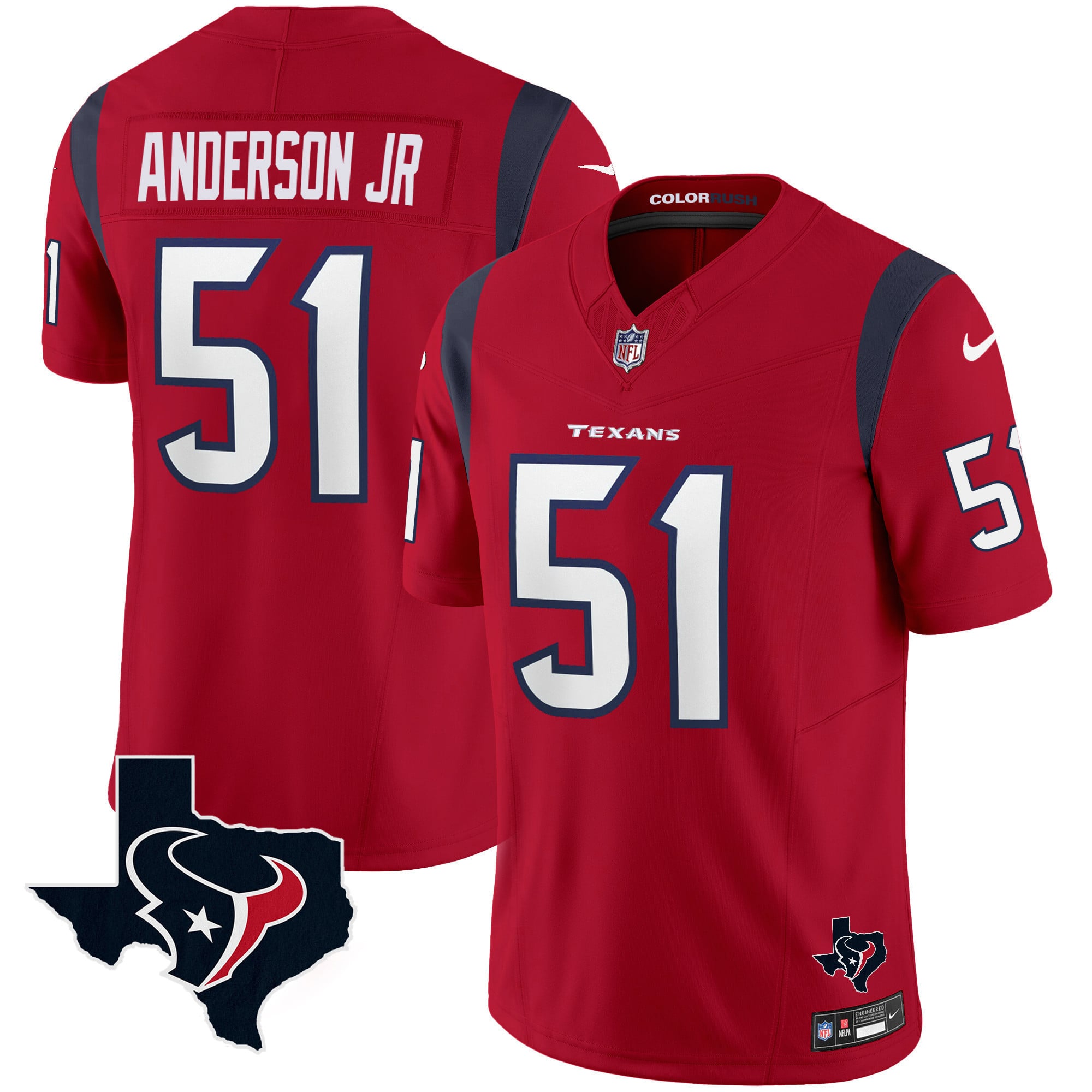 Men's Houston Texans Color Rush Legend Vapor Jersey V2 - All Stitched