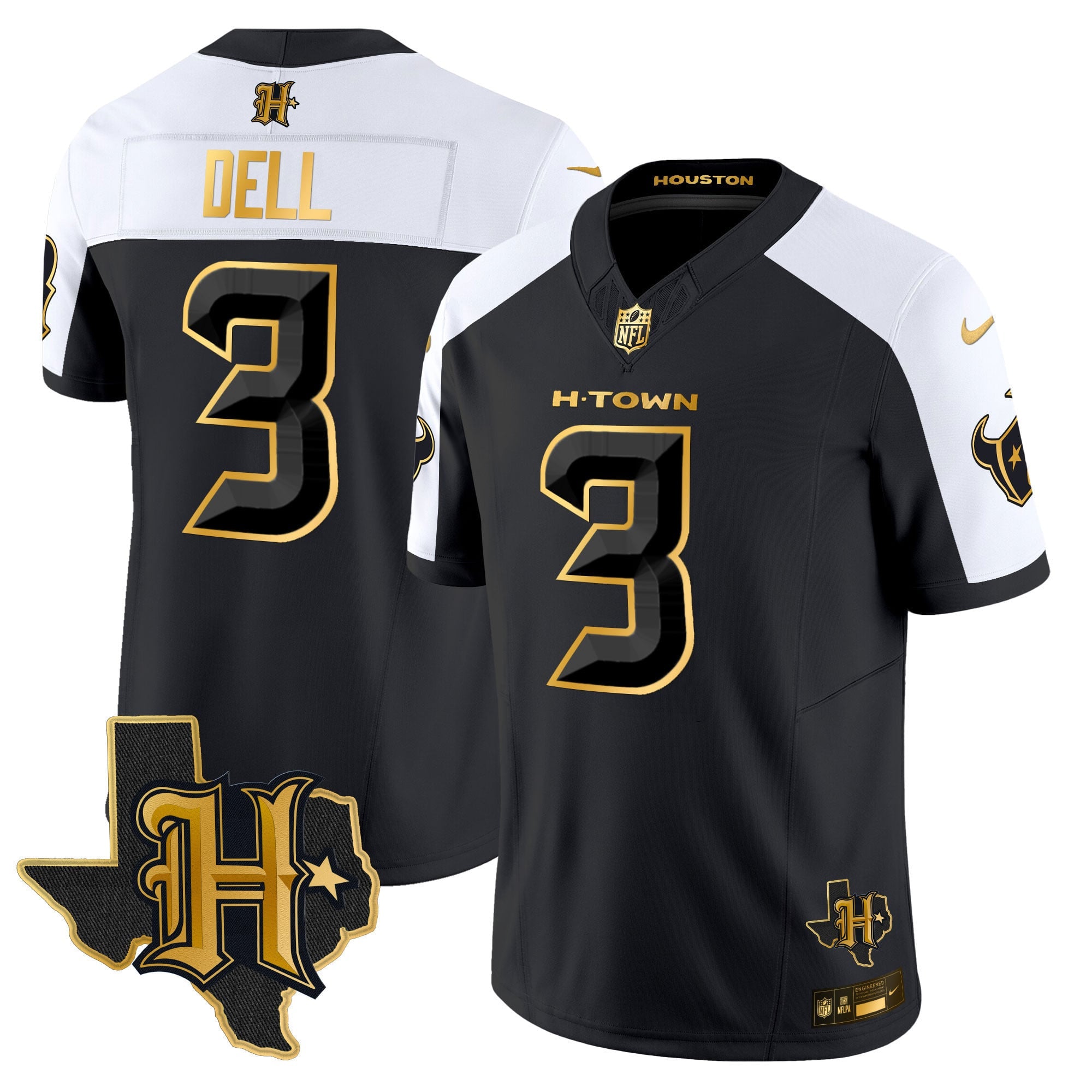 Men's Houston Texans 2024 Texas Patch Gold Vapor Limited Jersey - All Stitched