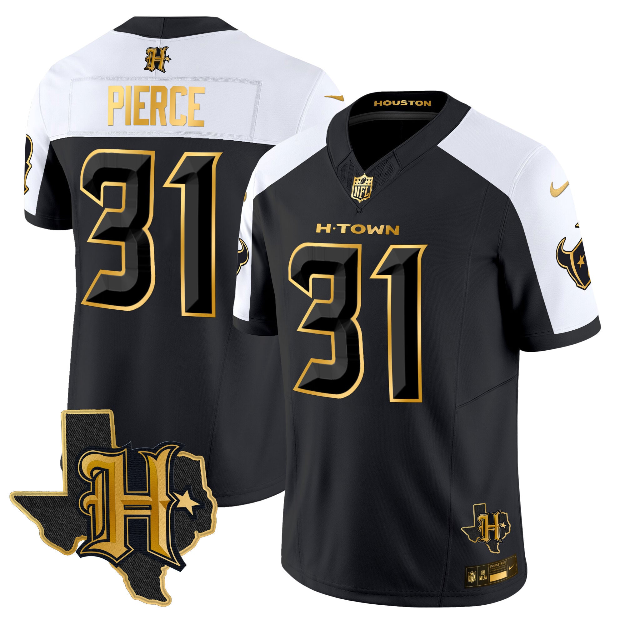 Men's Houston Texans 2024 Texas Patch Gold Vapor Limited Jersey - All Stitched