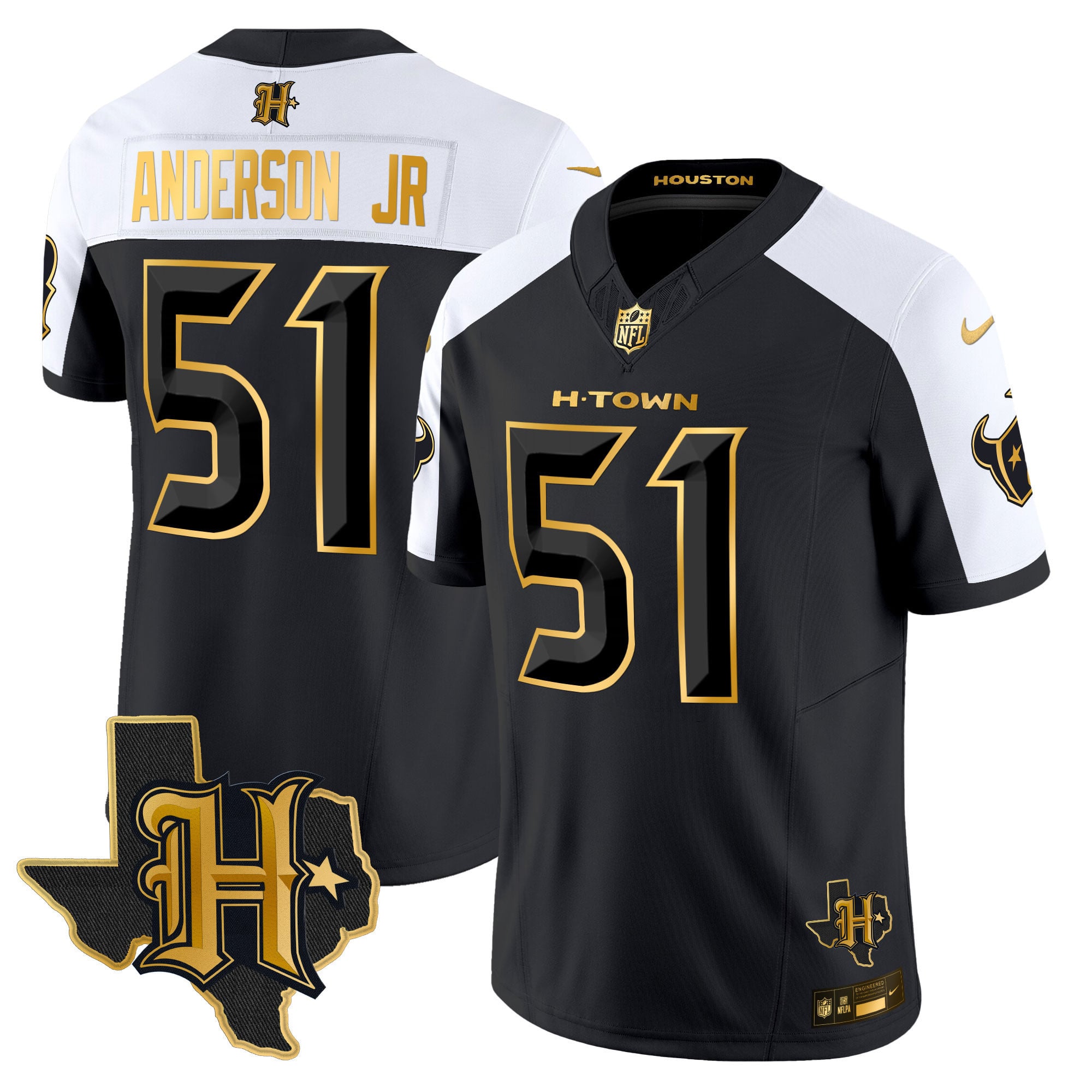 Men's Houston Texans 2024 Texas Patch Gold Vapor Limited Jersey - All Stitched