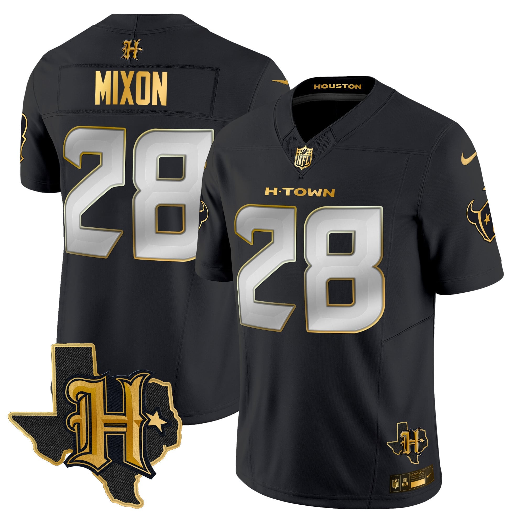 Men's Houston Texans 2024 Texas Patch Gold Vapor Limited Jersey - All Stitched