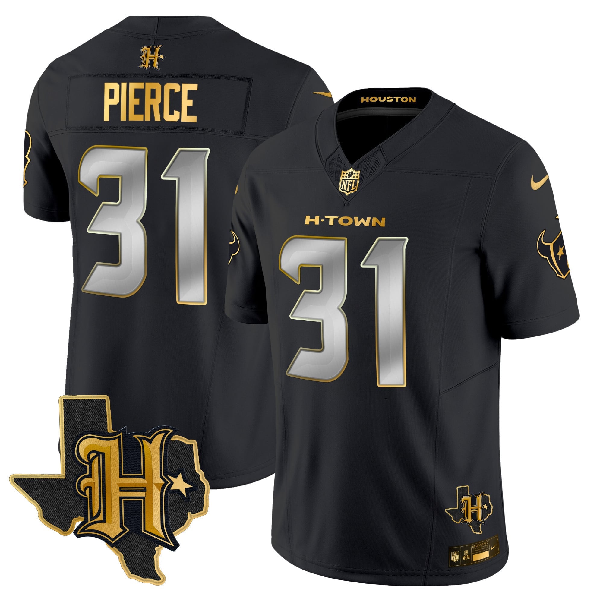 Men's Houston Texans 2024 Texas Patch Gold Vapor Limited Jersey - All Stitched