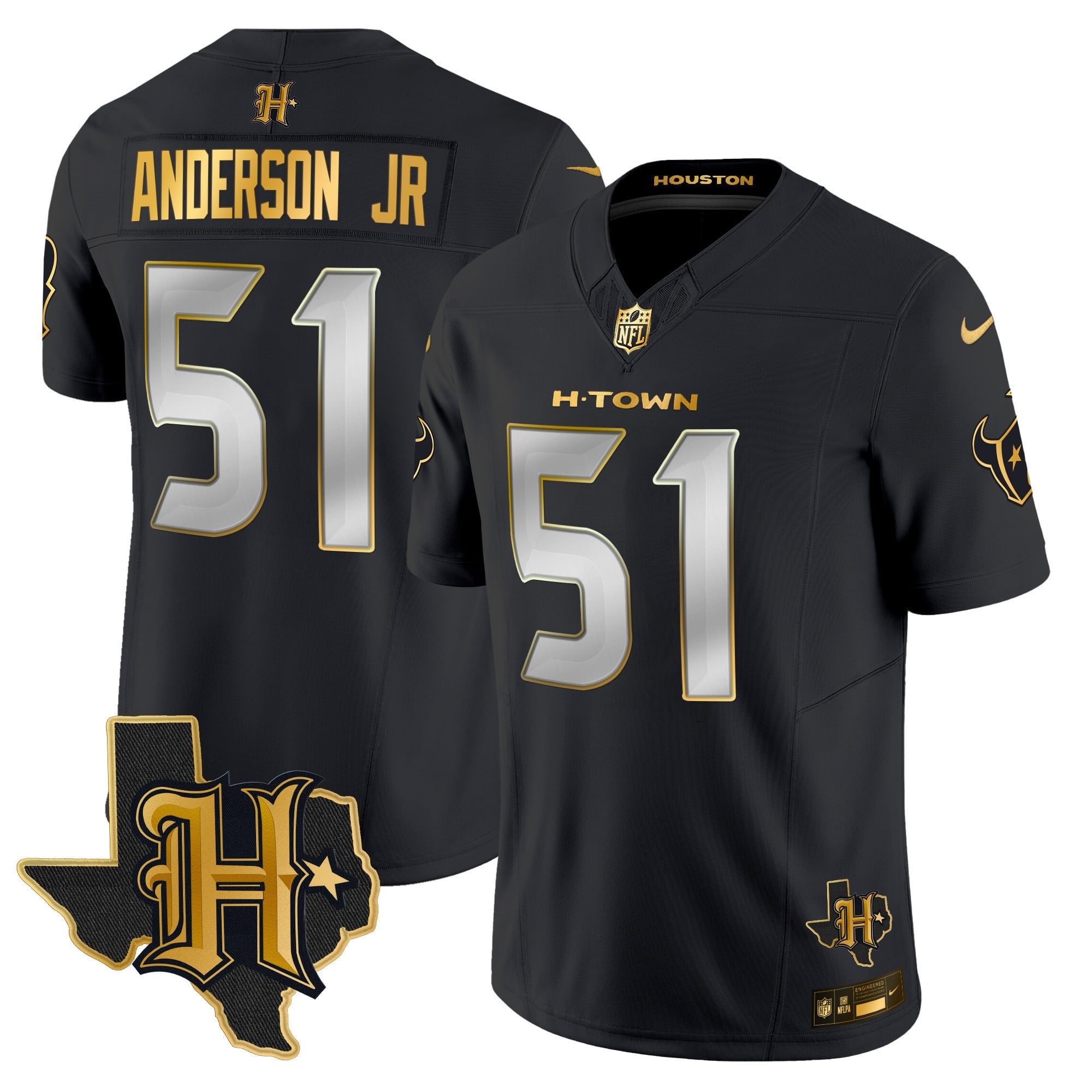 Men's Houston Texans 2024 Texas Patch Gold Vapor Limited Jersey - All Stitched