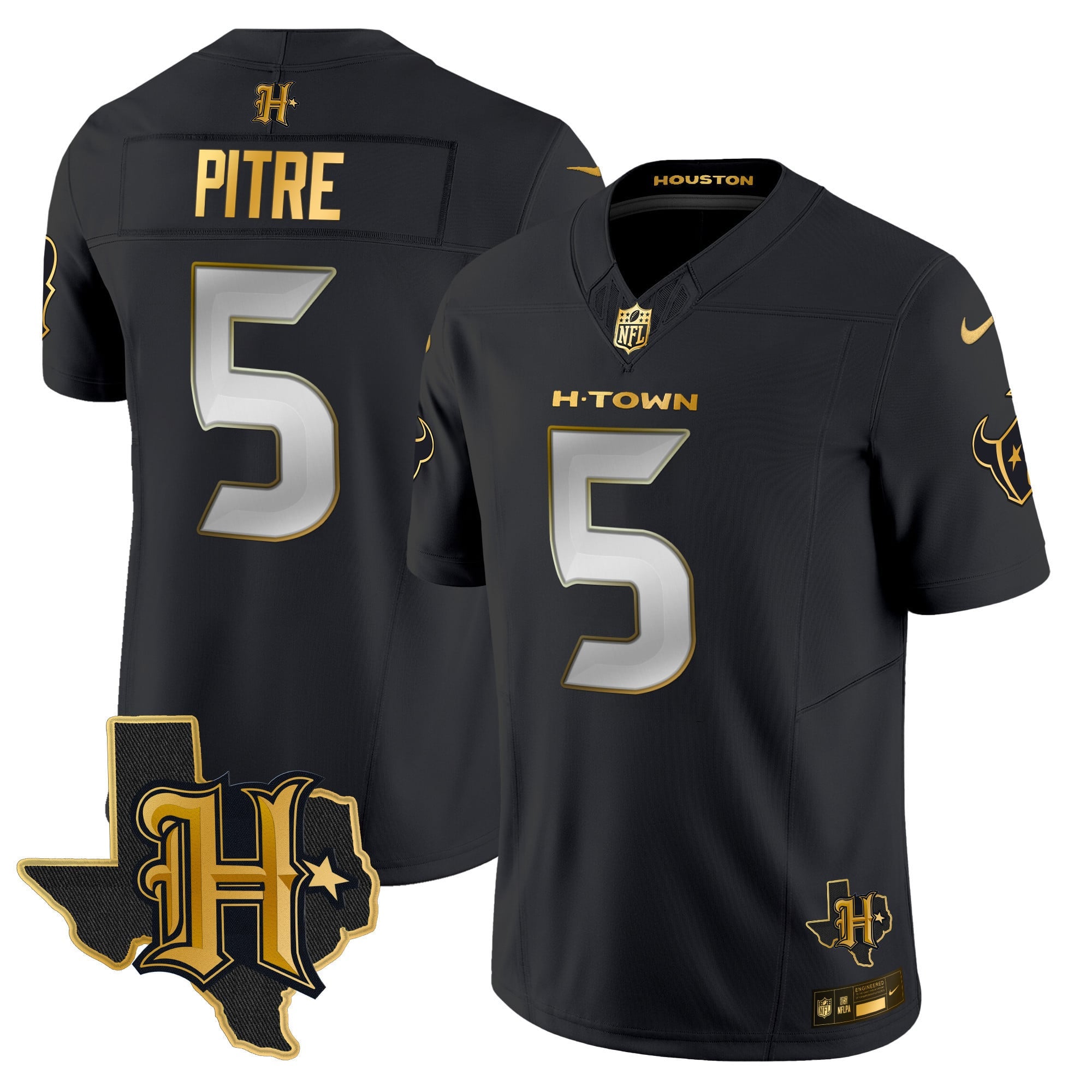 Men's Houston Texans 2024 Texas Patch Gold Vapor Limited Jersey - All Stitched