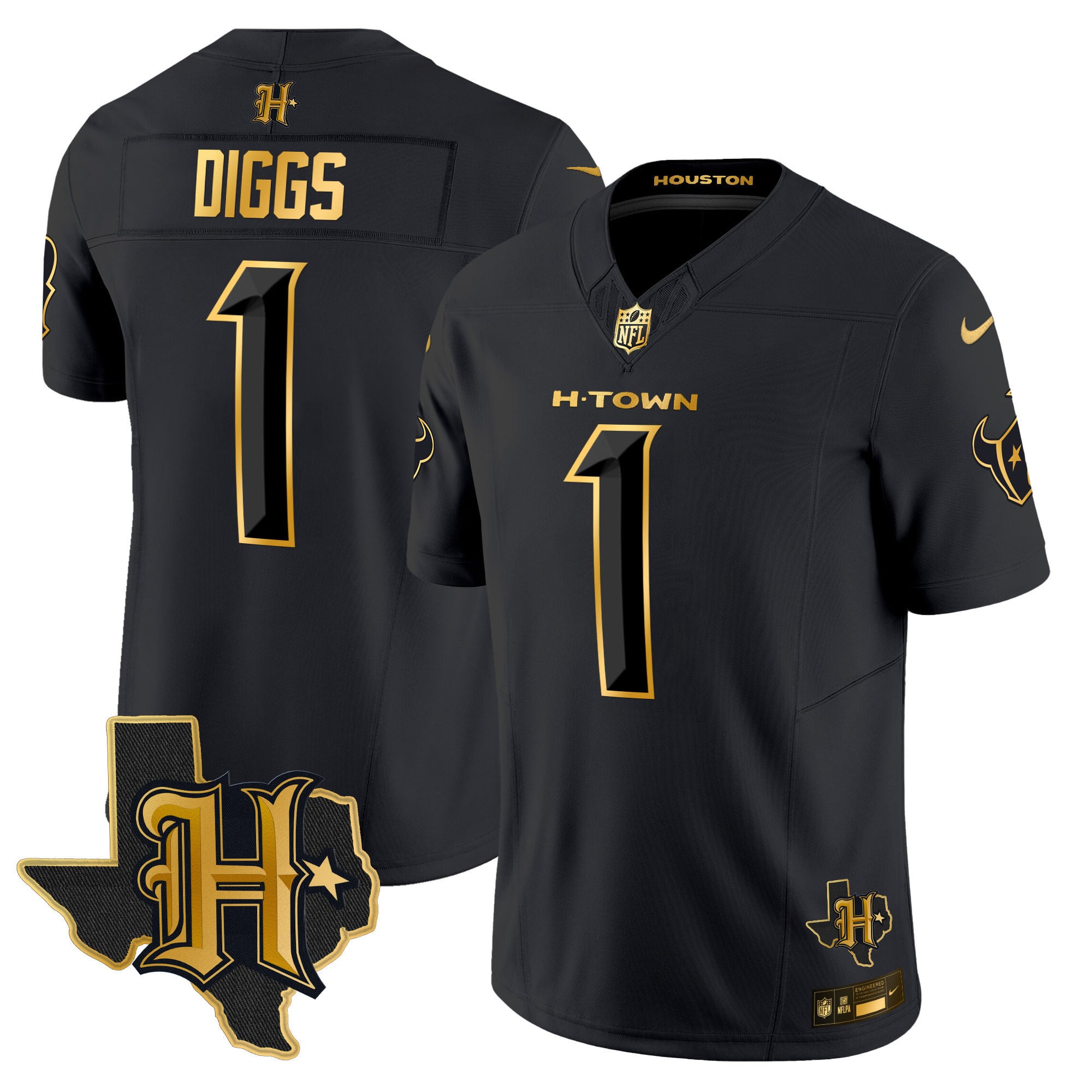 Men's Houston Texans 2024 Texas Patch Gold Vapor Limited Jersey - All Stitched