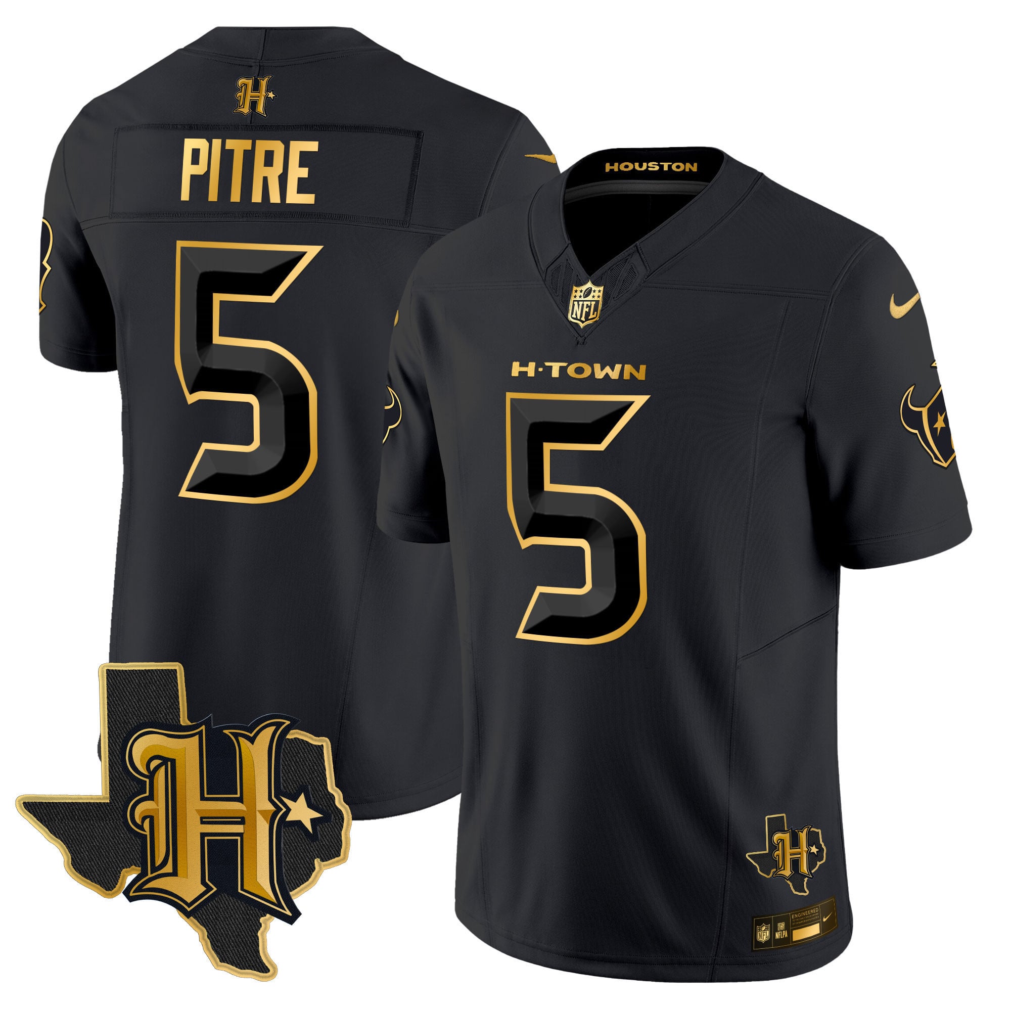 Men's Houston Texans 2024 Texas Patch Gold Vapor Limited Jersey - All Stitched