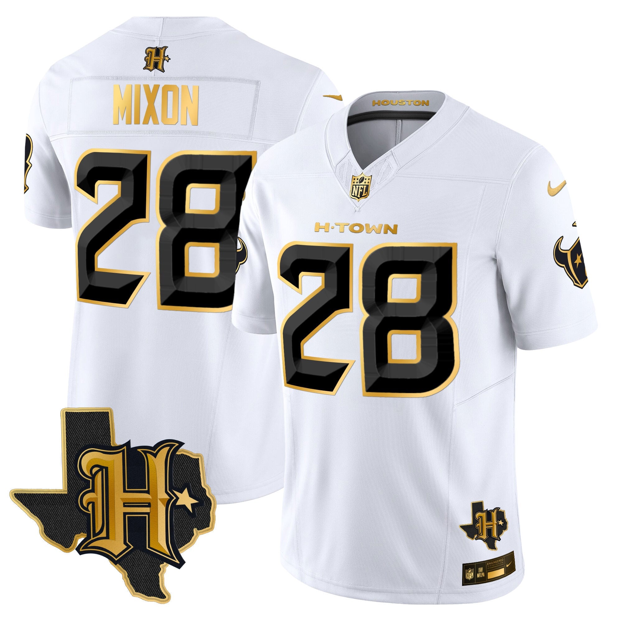 Men's Houston Texans 2024 Texas Patch Gold Vapor Limited Jersey - All Stitched