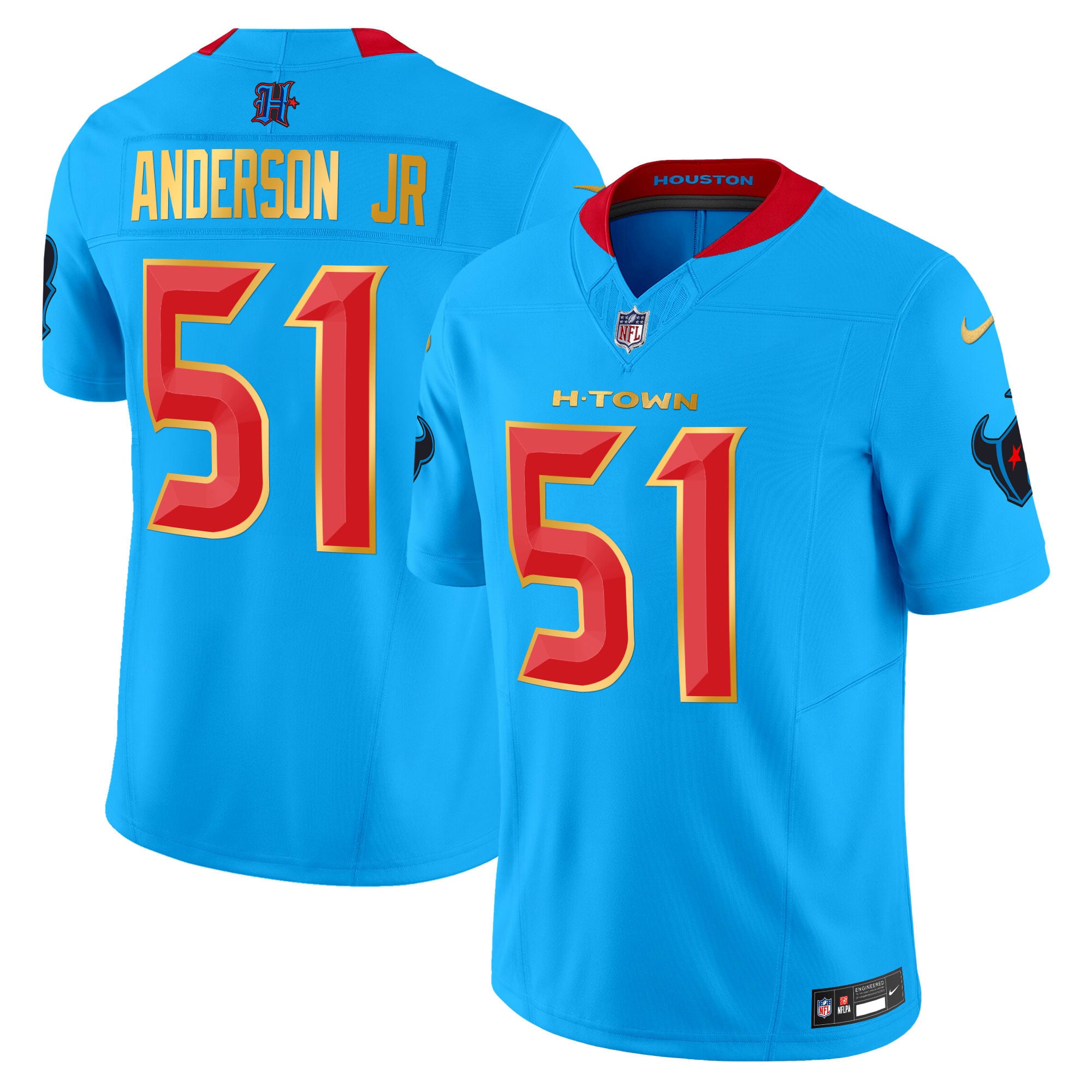 Men's Houston Texans 2024 Gold Trim Vapor Limited Jersey - All Stitched