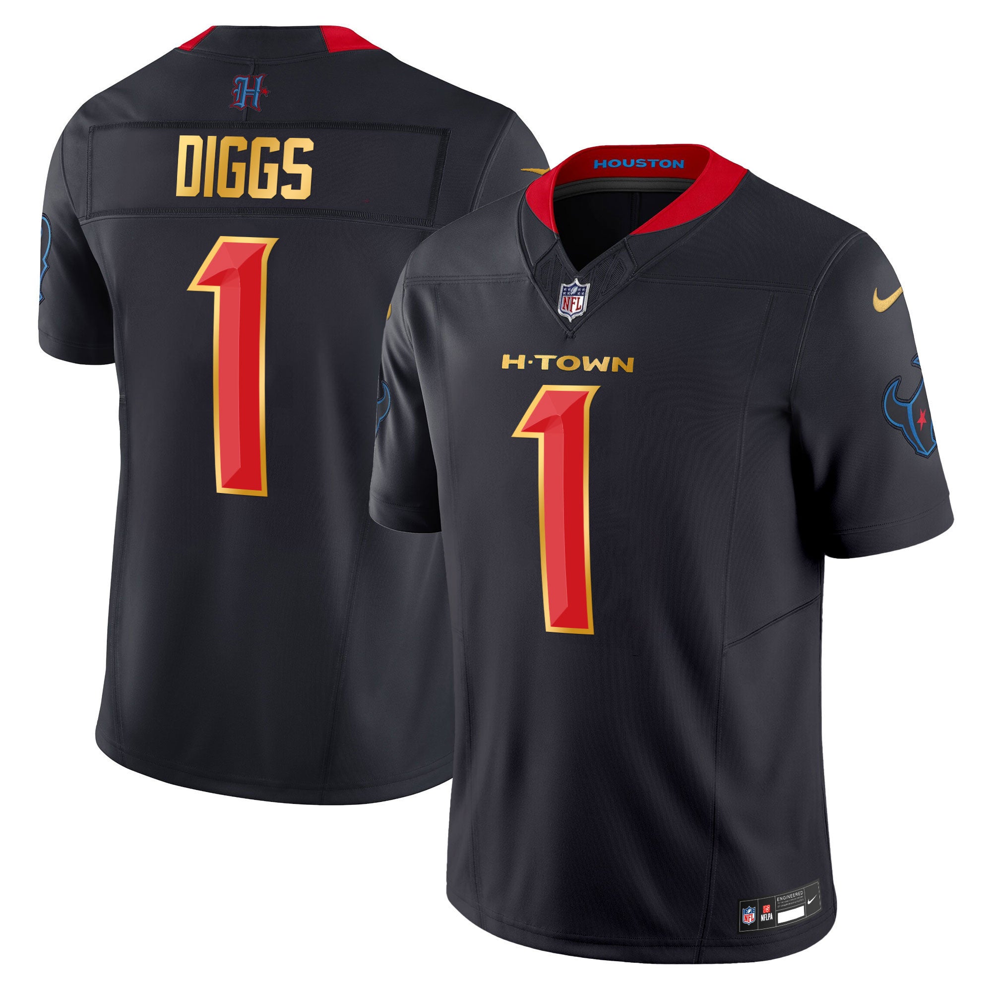 Men's Houston Texans 2024 Gold Trim Vapor Limited Jersey - All Stitched