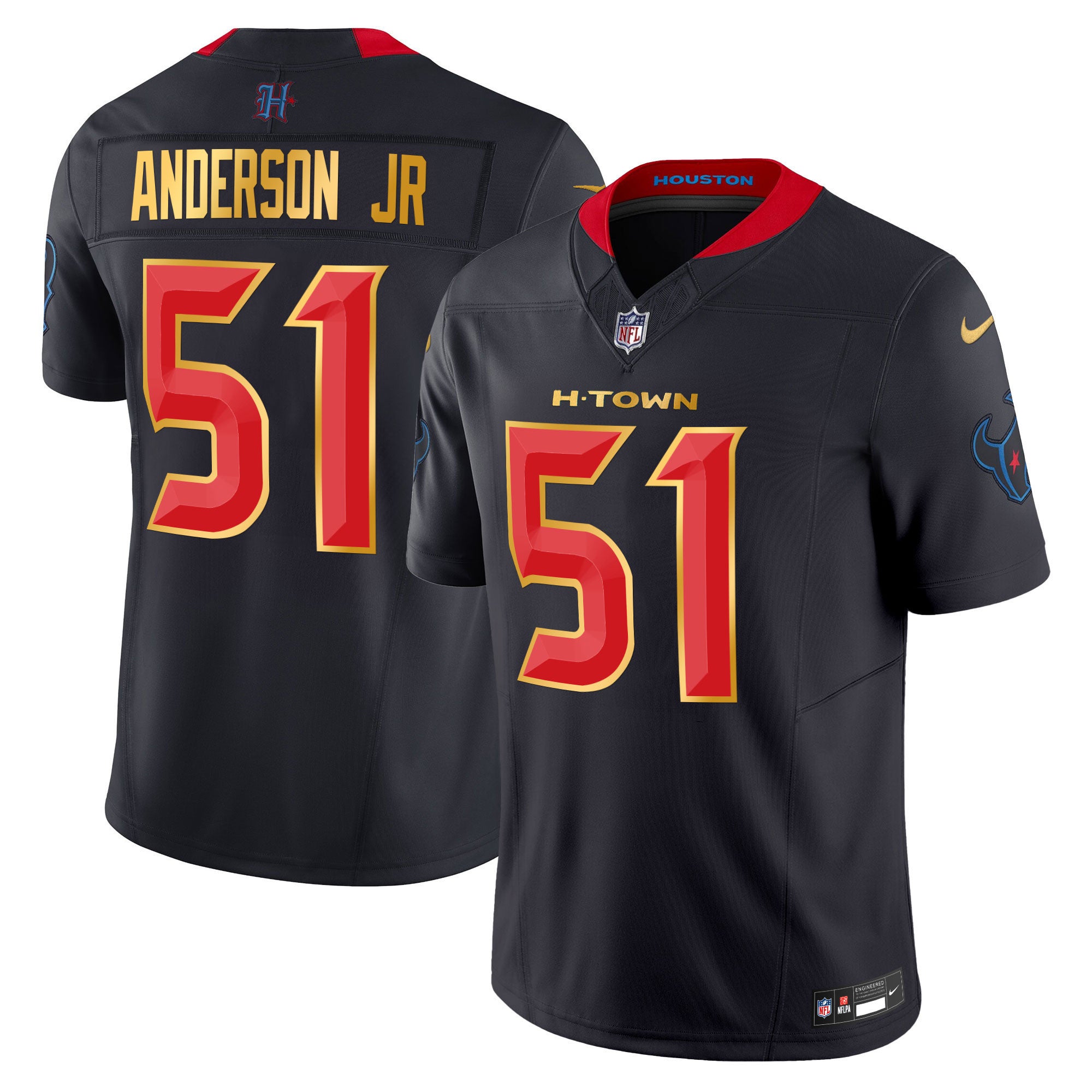 Men's Houston Texans 2024 Gold Trim Vapor Limited Jersey - All Stitched