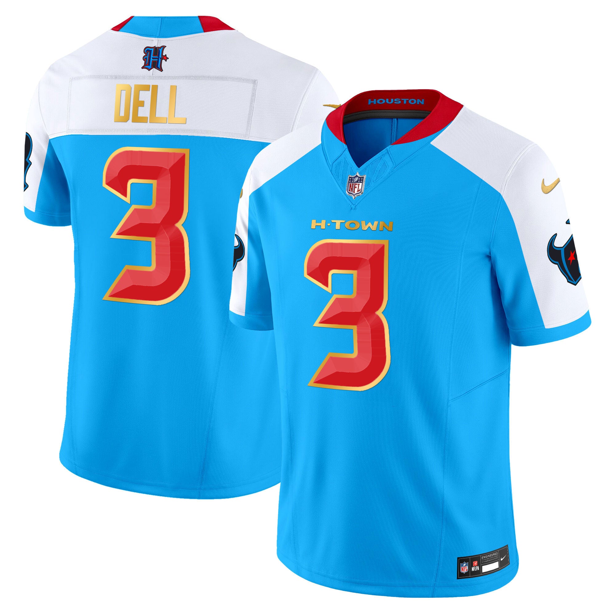 Men's Houston Texans 2024 Gold Trim Vapor Limited Jersey - All Stitched