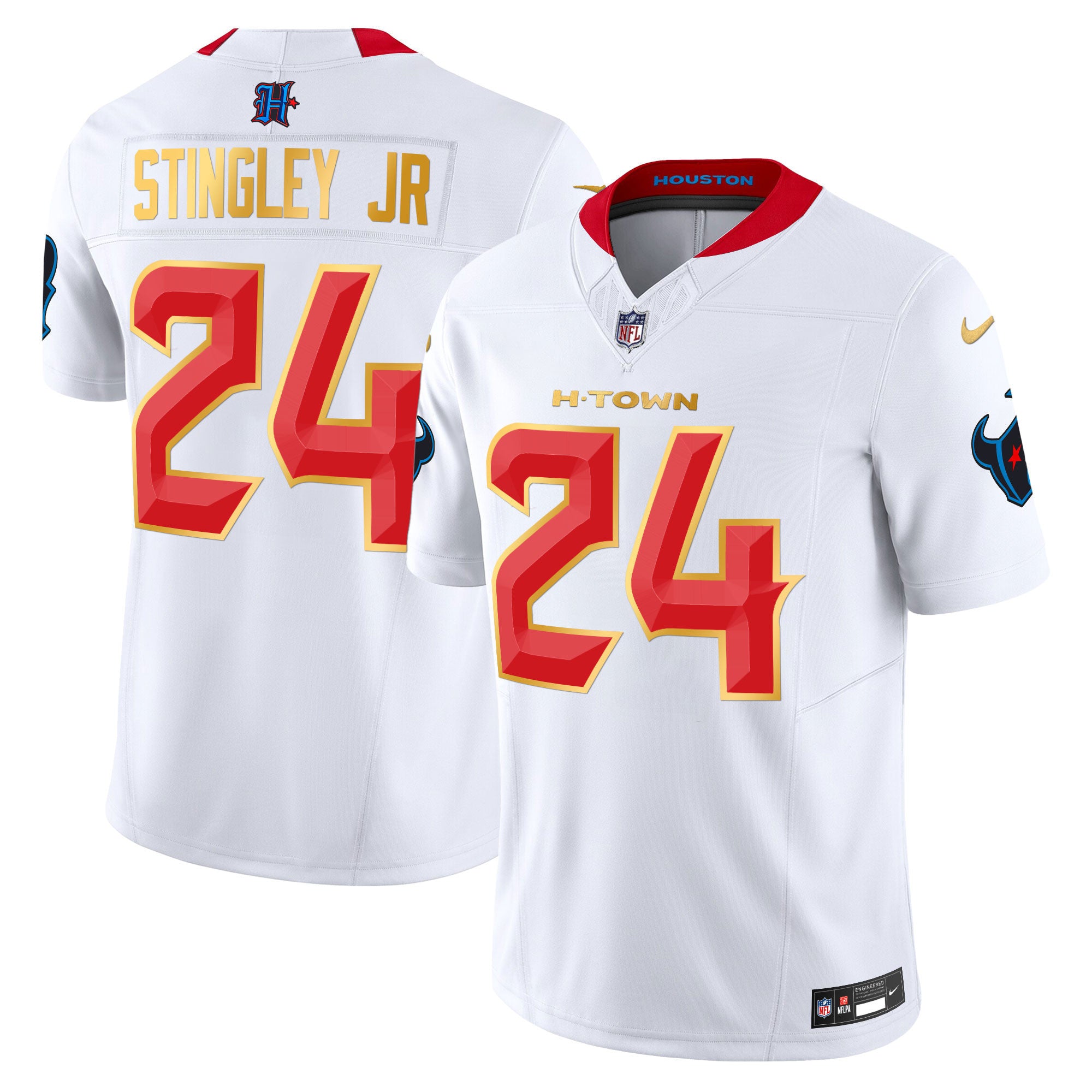 Men's Houston Texans 2024 Gold Trim Vapor Limited Jersey - All Stitched