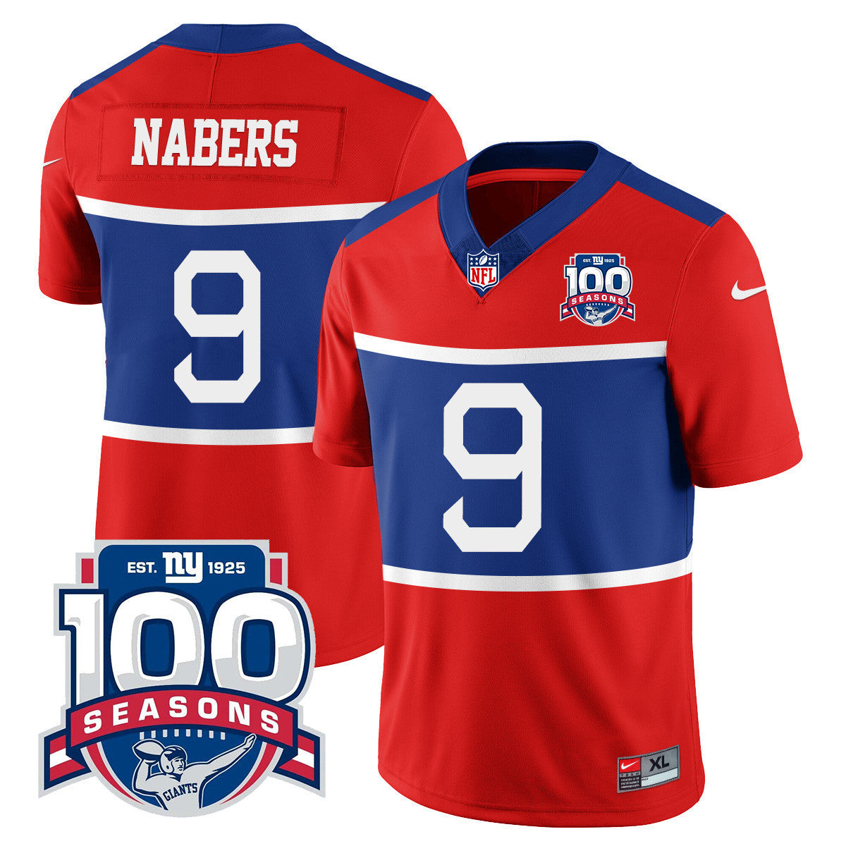 Men's New York Giants "Century Red' 100TH Season Commemorative Jersey TLA - All Stitched