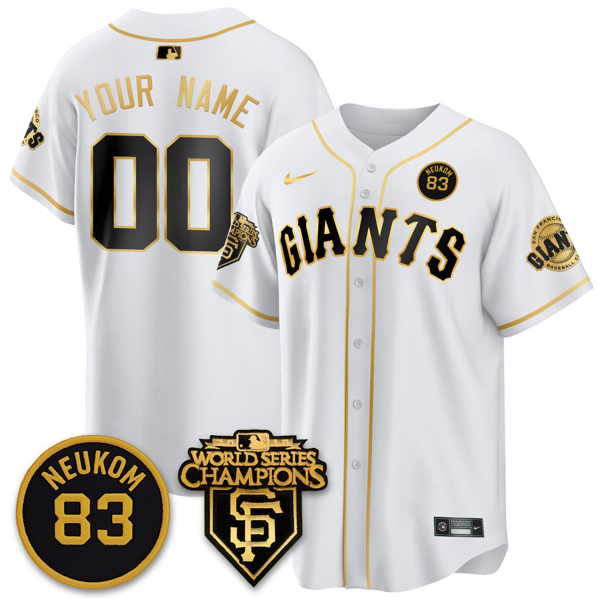 Custom Giants Bill Neukom Memories Jersey - 2010 World Series Champions - All Stitched