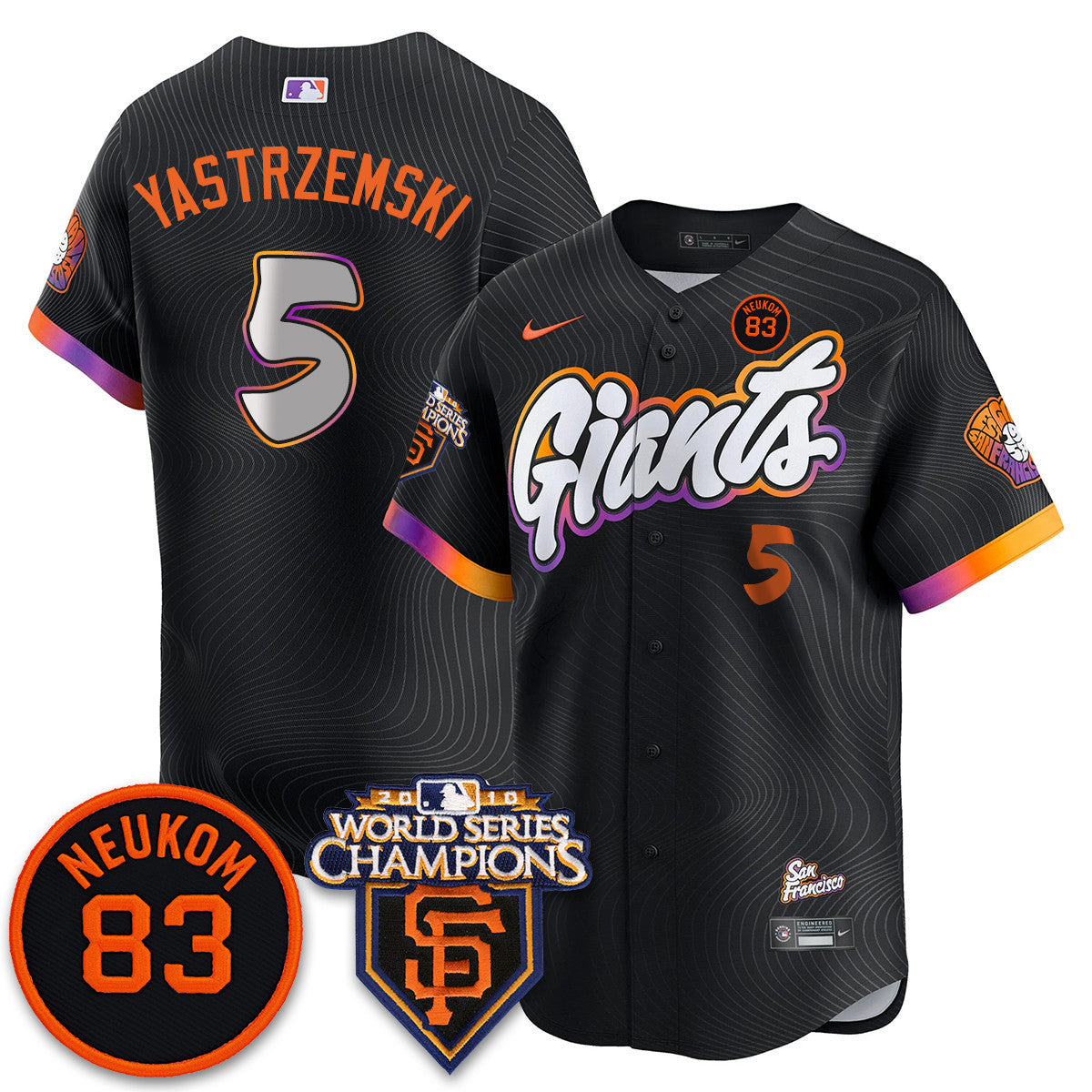 Custom Giants Bill Neukom Memories Jersey - 2010 World Series Champions - All Stitched