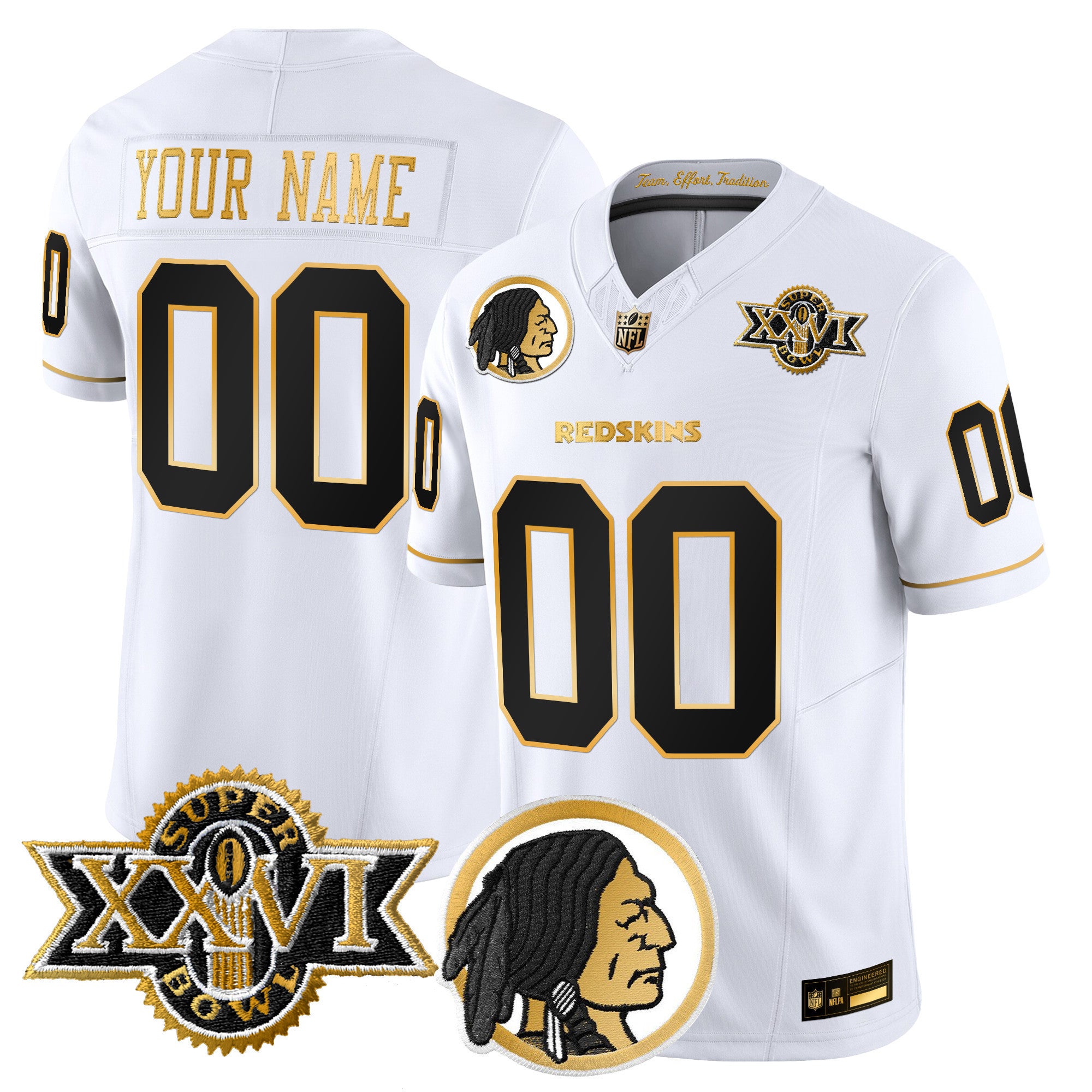 Washington Redskins Throwback 1992 Super Bowl XXVI Patch Gold Vapor Limited Custom Jersey - All Stitched