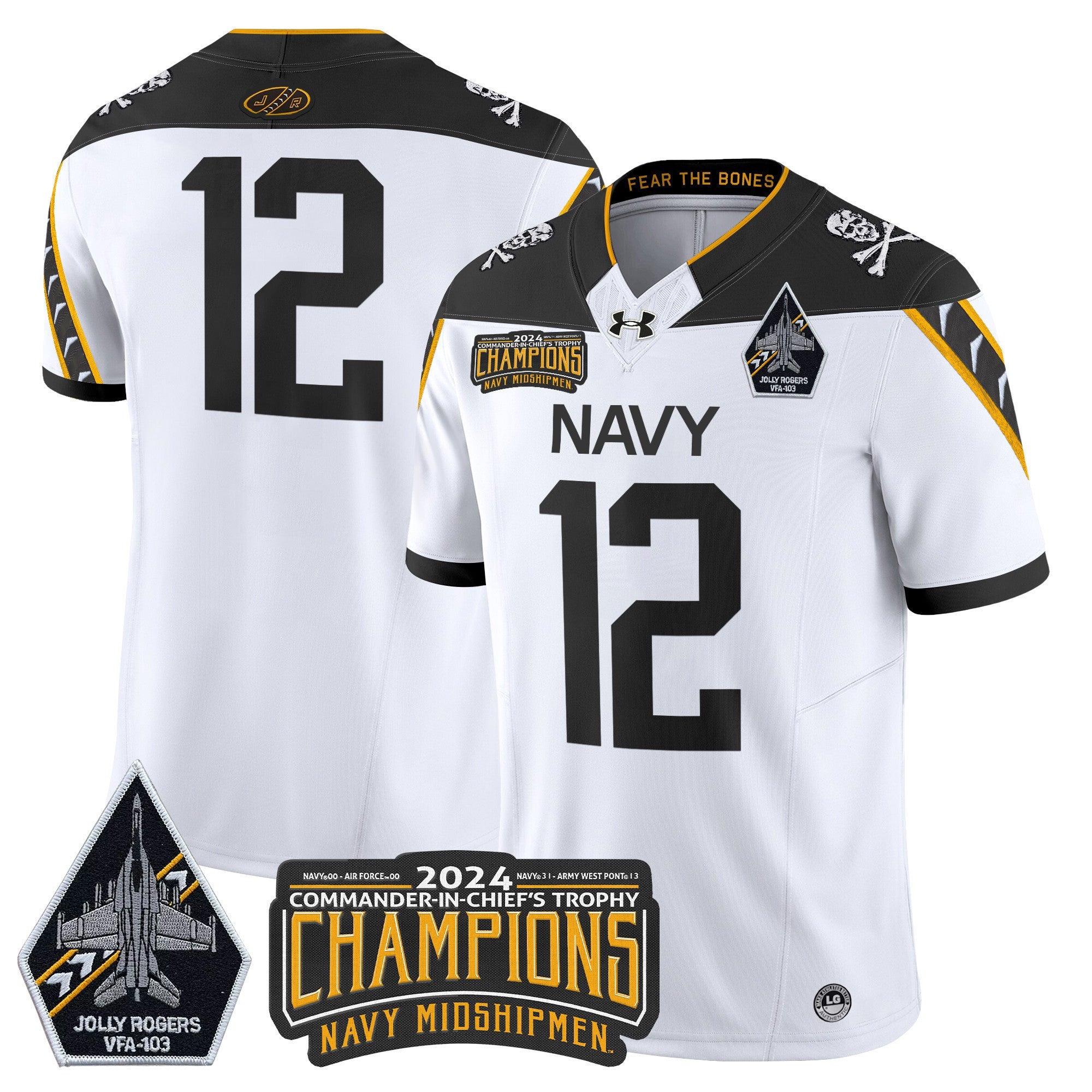 Men's Navy Midshipmen 2024 Commander-In-Chief's Trophy Champions Patch Vapor Limited Jersey - All Stitched