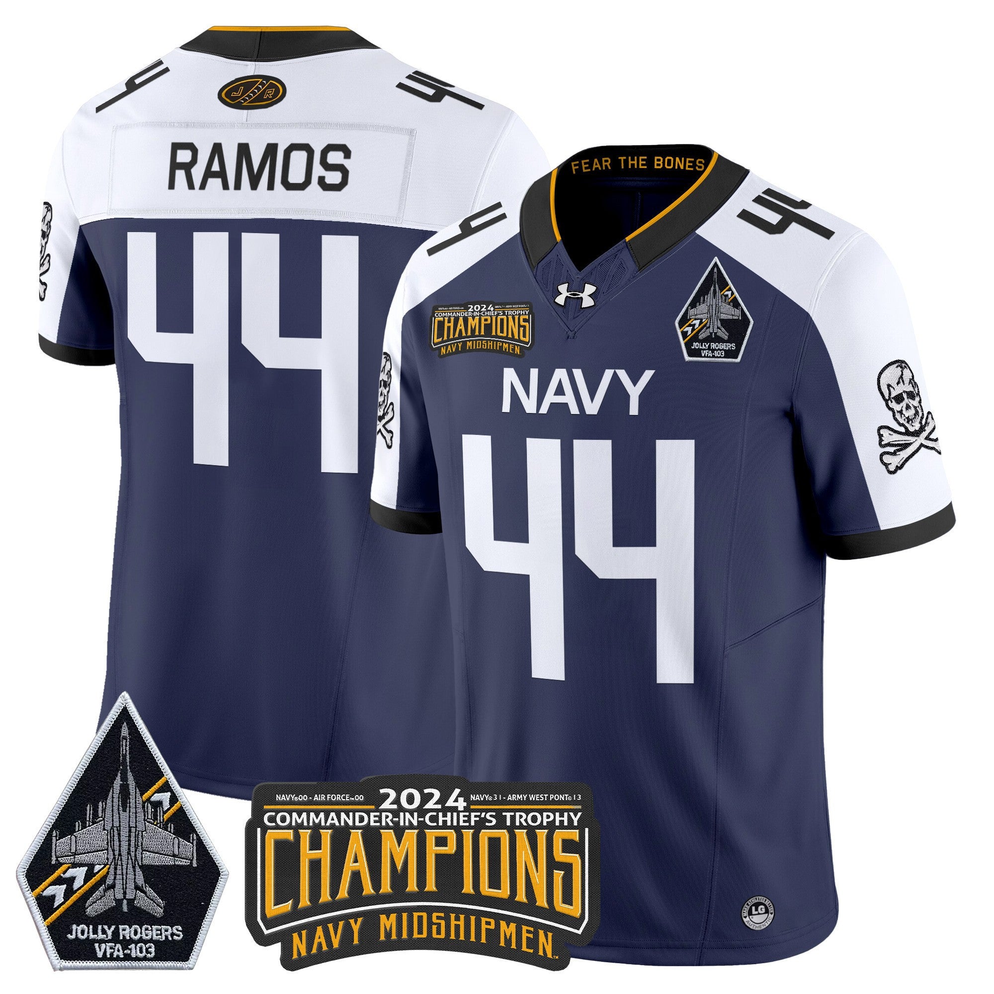 Men's Navy Midshipmen 2024 Commander-In-Chief's Trophy Champions Patch Vapor Limited Jersey - All Stitched