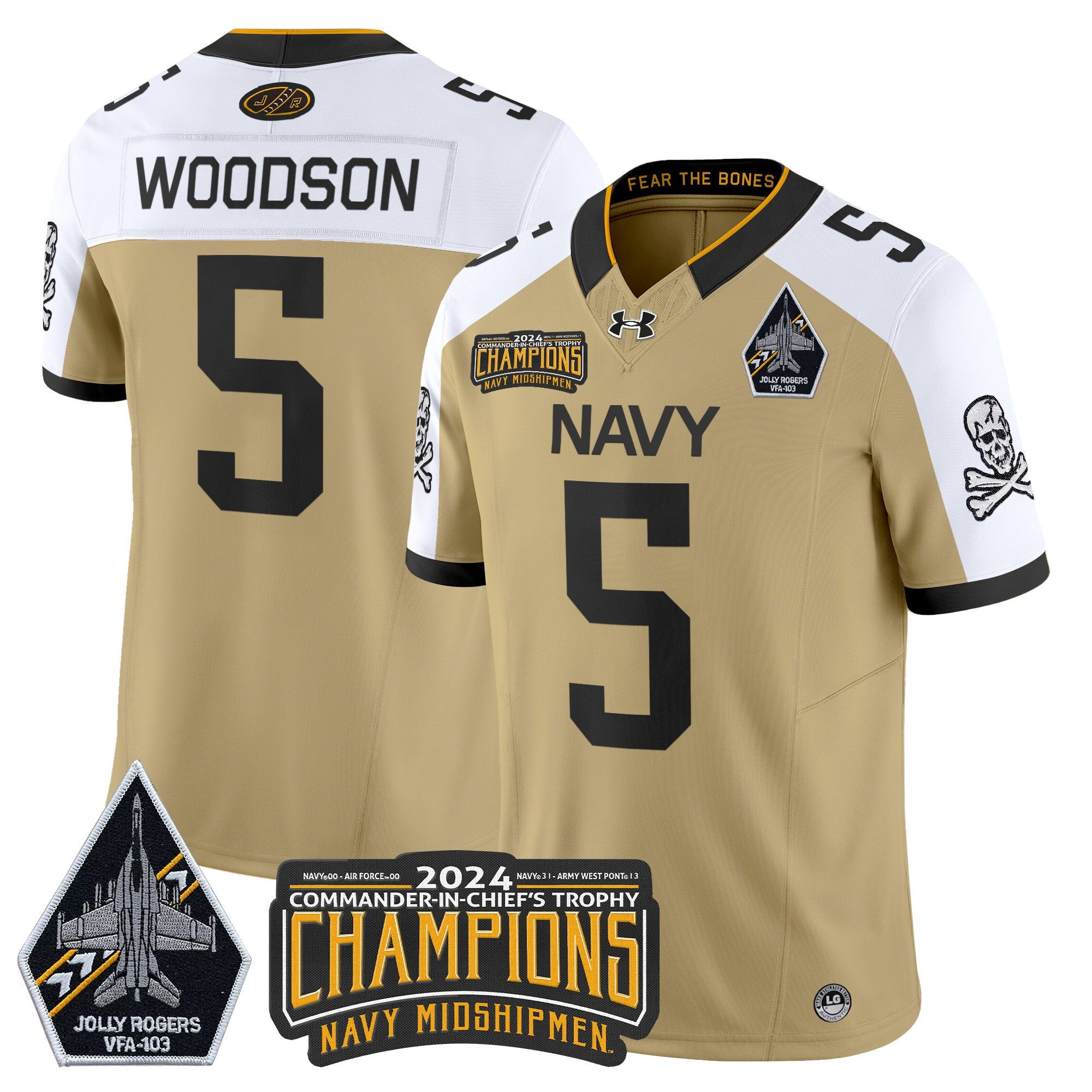 Men's Navy Midshipmen 2024 Commander-In-Chief's Trophy Champions Patch Vapor Limited Jersey - All Stitched