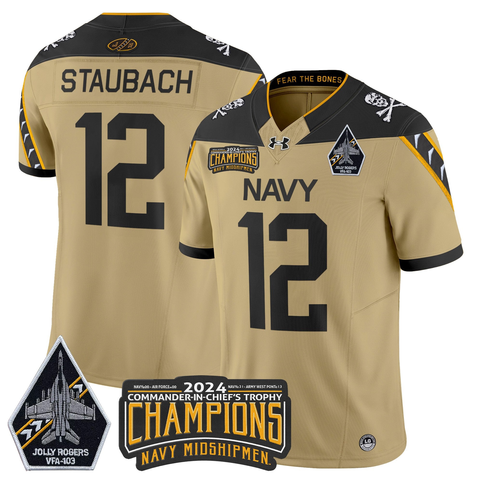 Men's Navy Midshipmen 2024 Commander-In-Chief's Trophy Champions Patch Vapor Limited Jersey - All Stitched