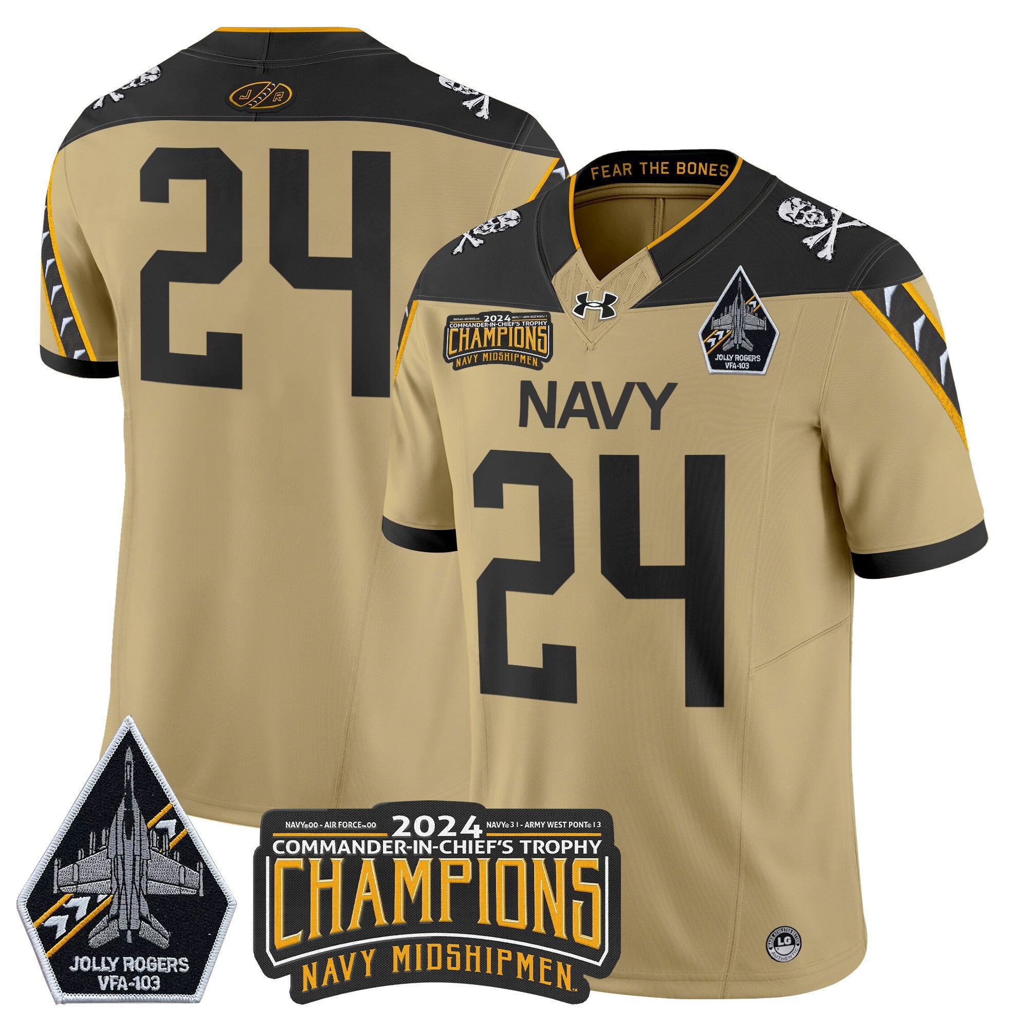 Men's Navy Midshipmen 2024 Commander-In-Chief's Trophy Champions Patch Vapor Limited Jersey - All Stitched