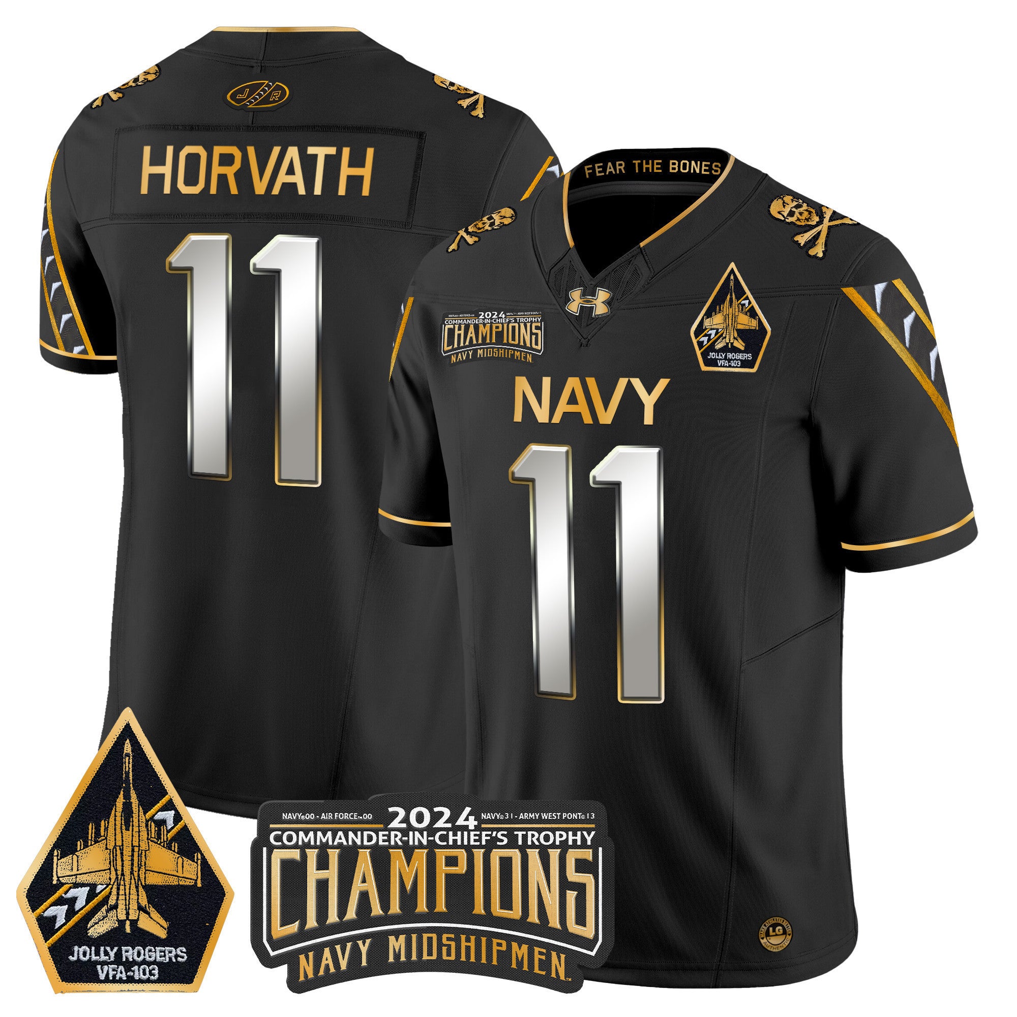 Men's Navy Midshipmen 2024 Commander-In-Chief's Trophy Champions Patch Gold Vapor Limited Jersey - All Stitched