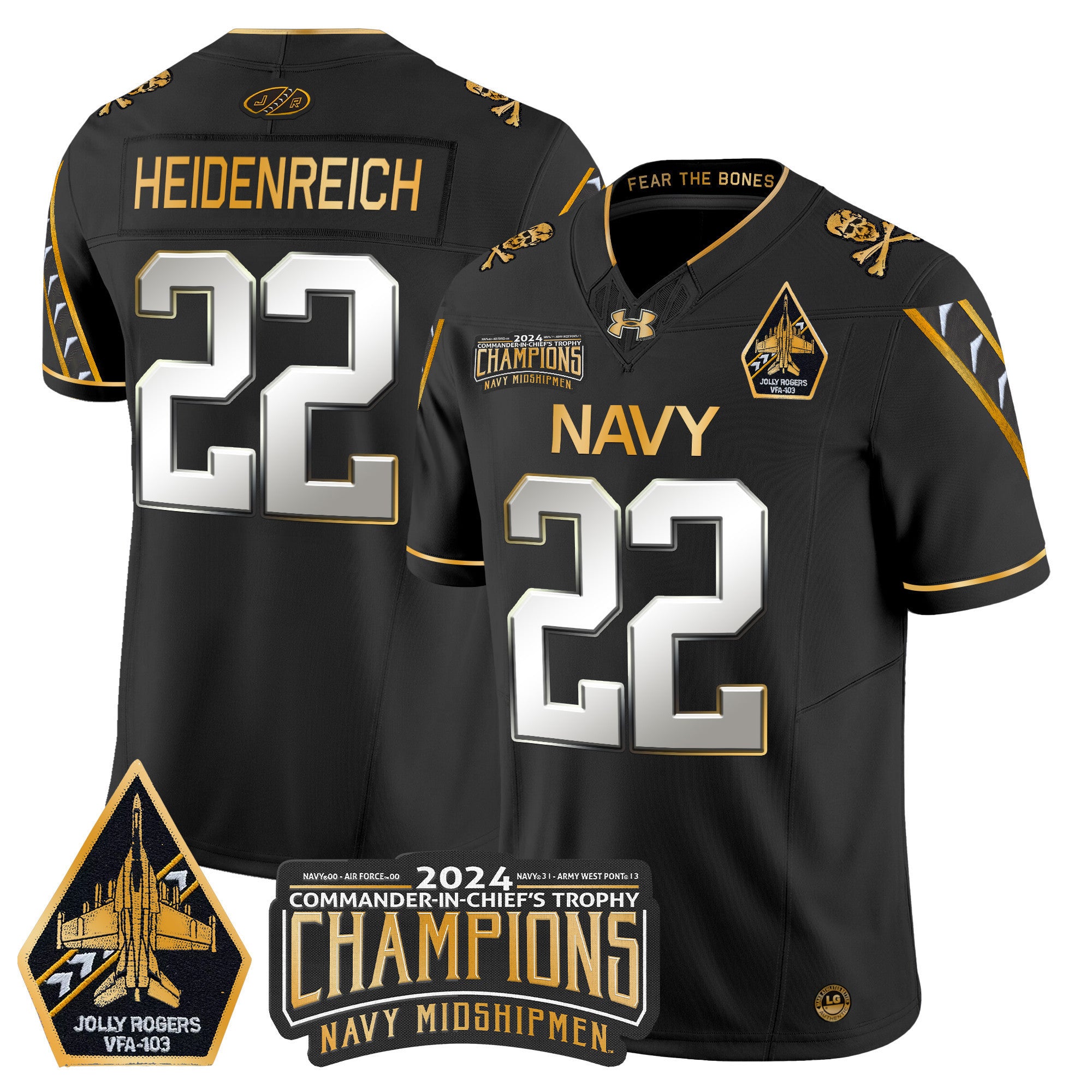 Men's Navy Midshipmen 2024 Commander-In-Chief's Trophy Champions Patch Gold Vapor Limited Jersey - All Stitched
