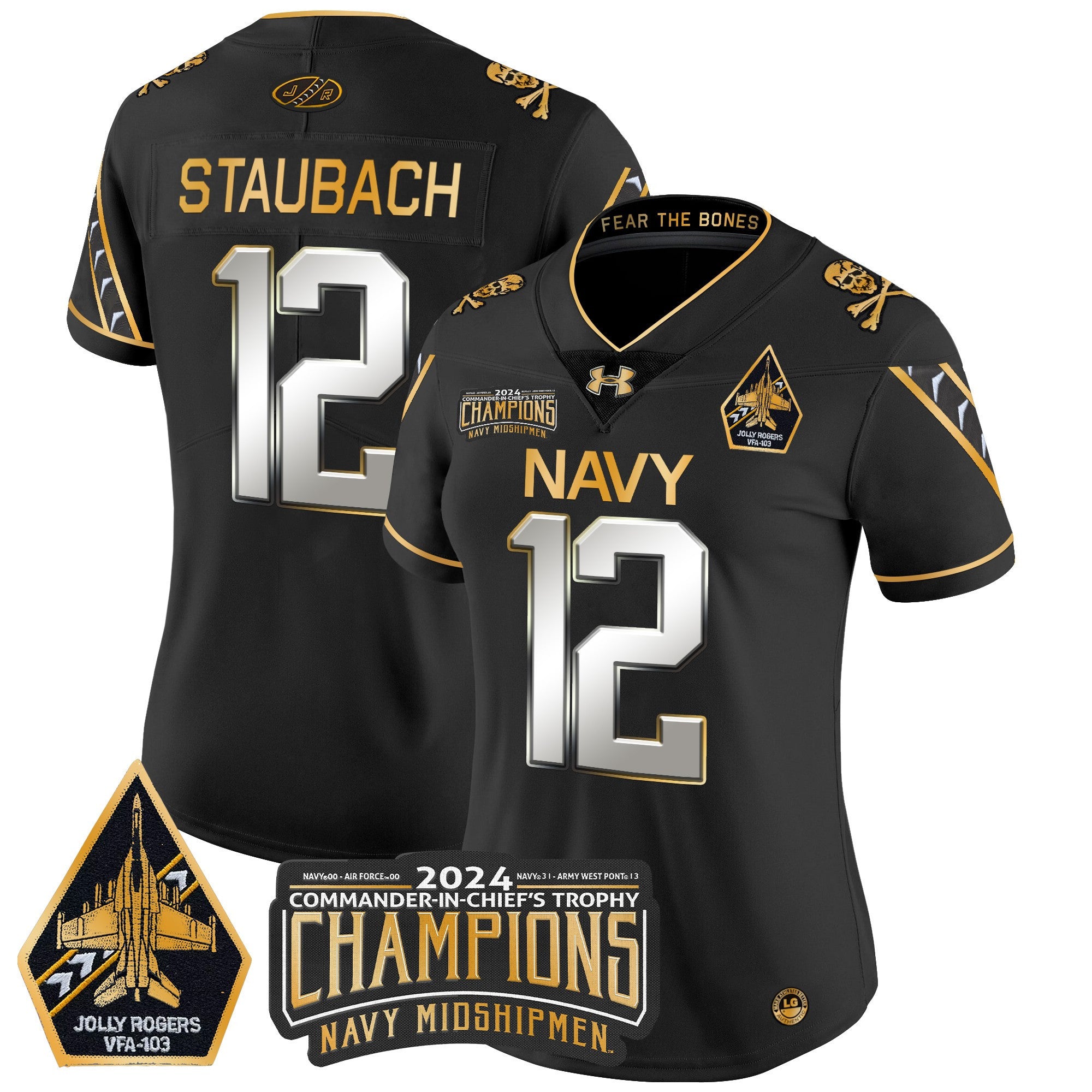 Women's Navy Midshipmen 2024 Commander-In-Chief's Trophy Champions Patch Gold Vapor Limited Jersey - All Stitched
