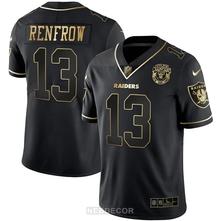 MEN'S RAIDERS SUPER BOWL CHAMPIONS PATCH WHITE GOLD AND BLACK GOLD JERSEY - ALL STITCHED