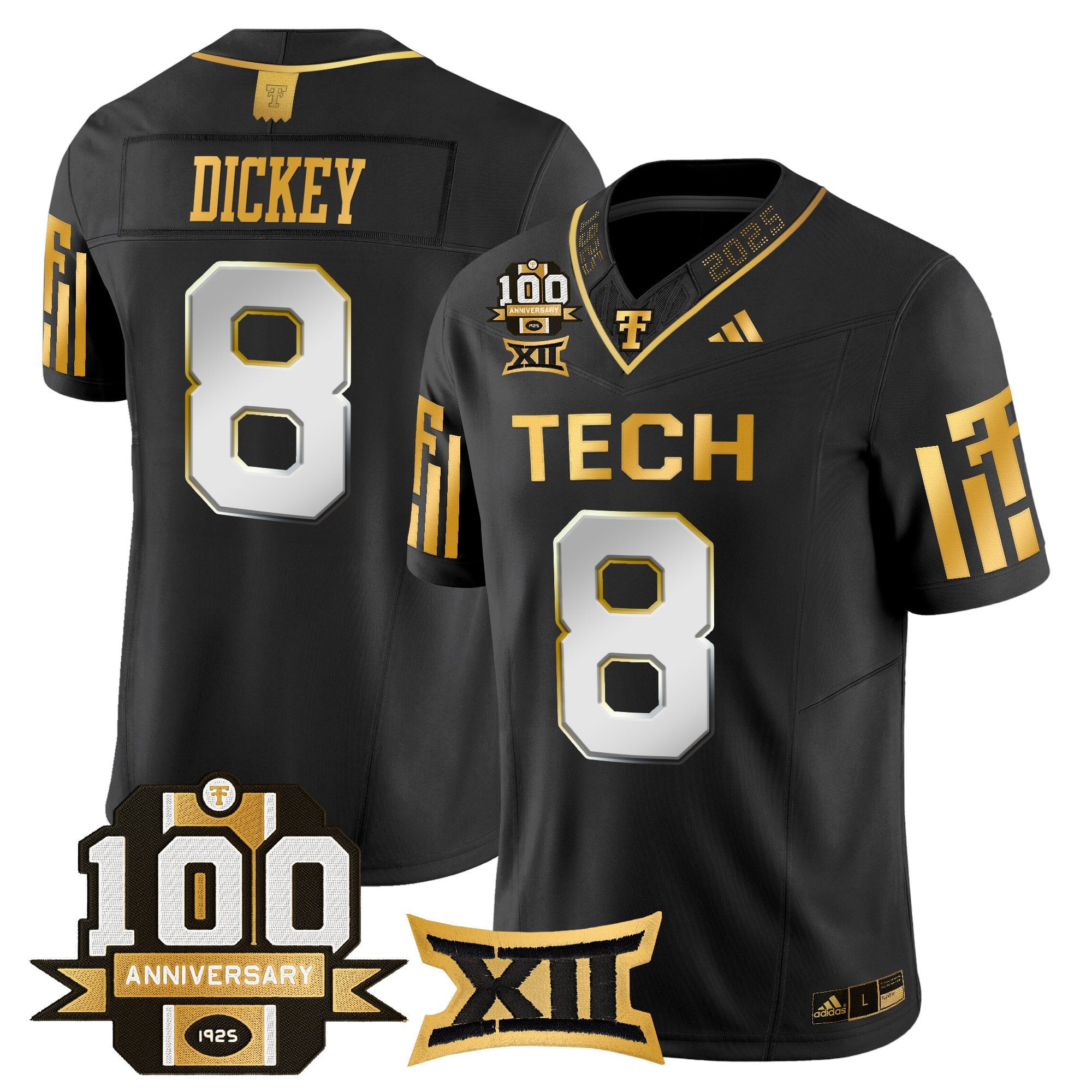 Men's Texas Tech Red Raiders 2025 Gold Vapor Limited Jersey - 100th Anniversary Patch - All Stitched