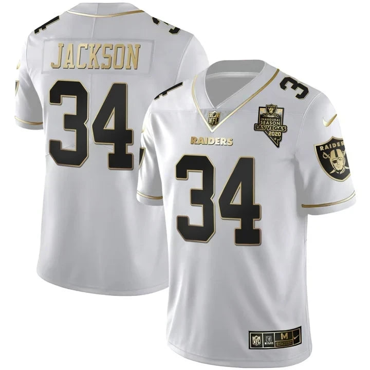 MEN'S LAS VEGAS RAIDERS INAUGURAL SEASON PATCH WHITE GOLD JERSEY - ALL STITCHED