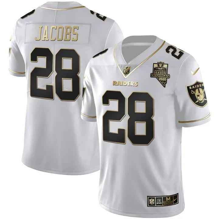 MEN'S LAS VEGAS RAIDERS INAUGURAL SEASON PATCH WHITE GOLD JERSEY - ALL STITCHED