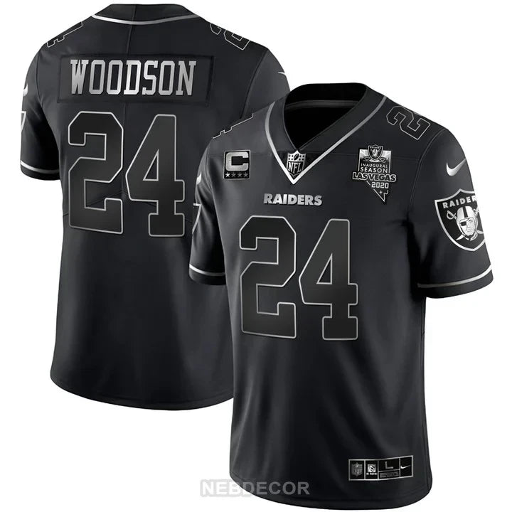 MEN'S LAS VEGAS RAIDERS INAUGURAL SEASON PATCH BLACK SILVER JERSEY - ALL STITCHED