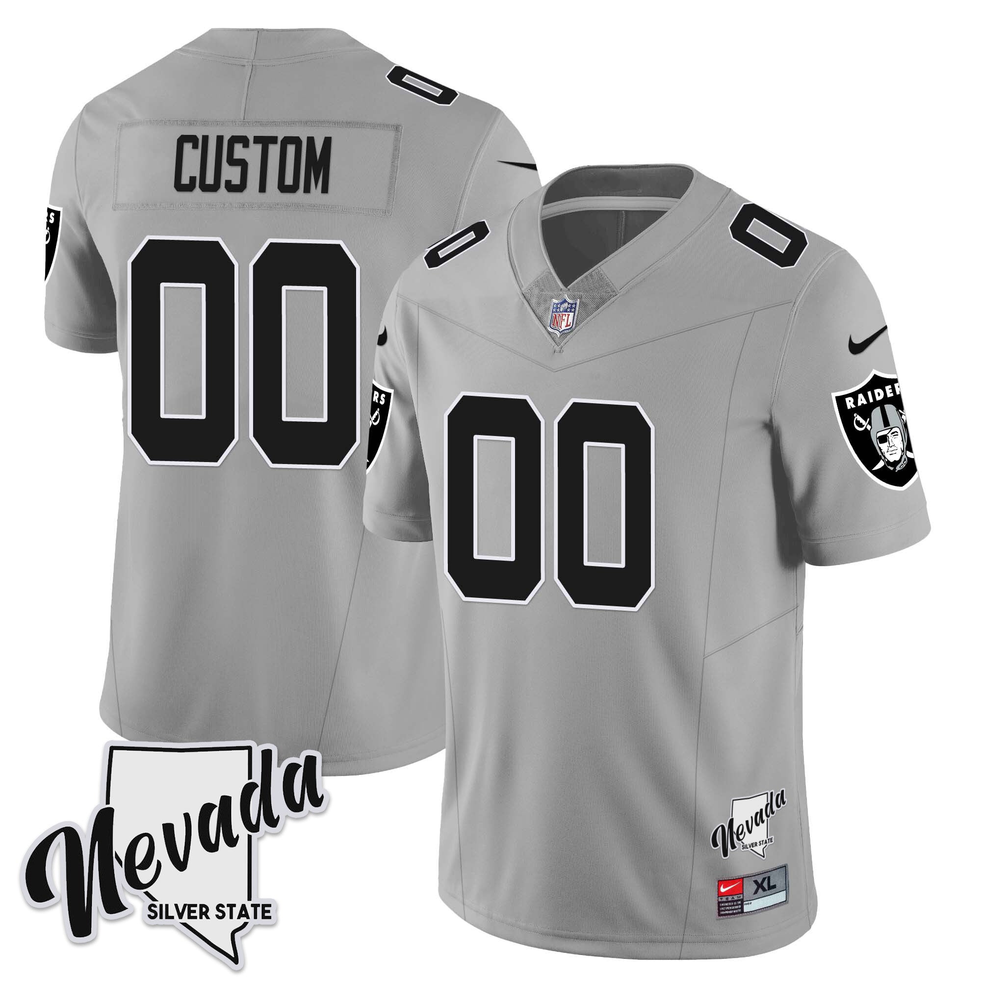 Men's Las Vegas Raiders 2023 Nevada Sliver State Patch Jersey - All Stitched