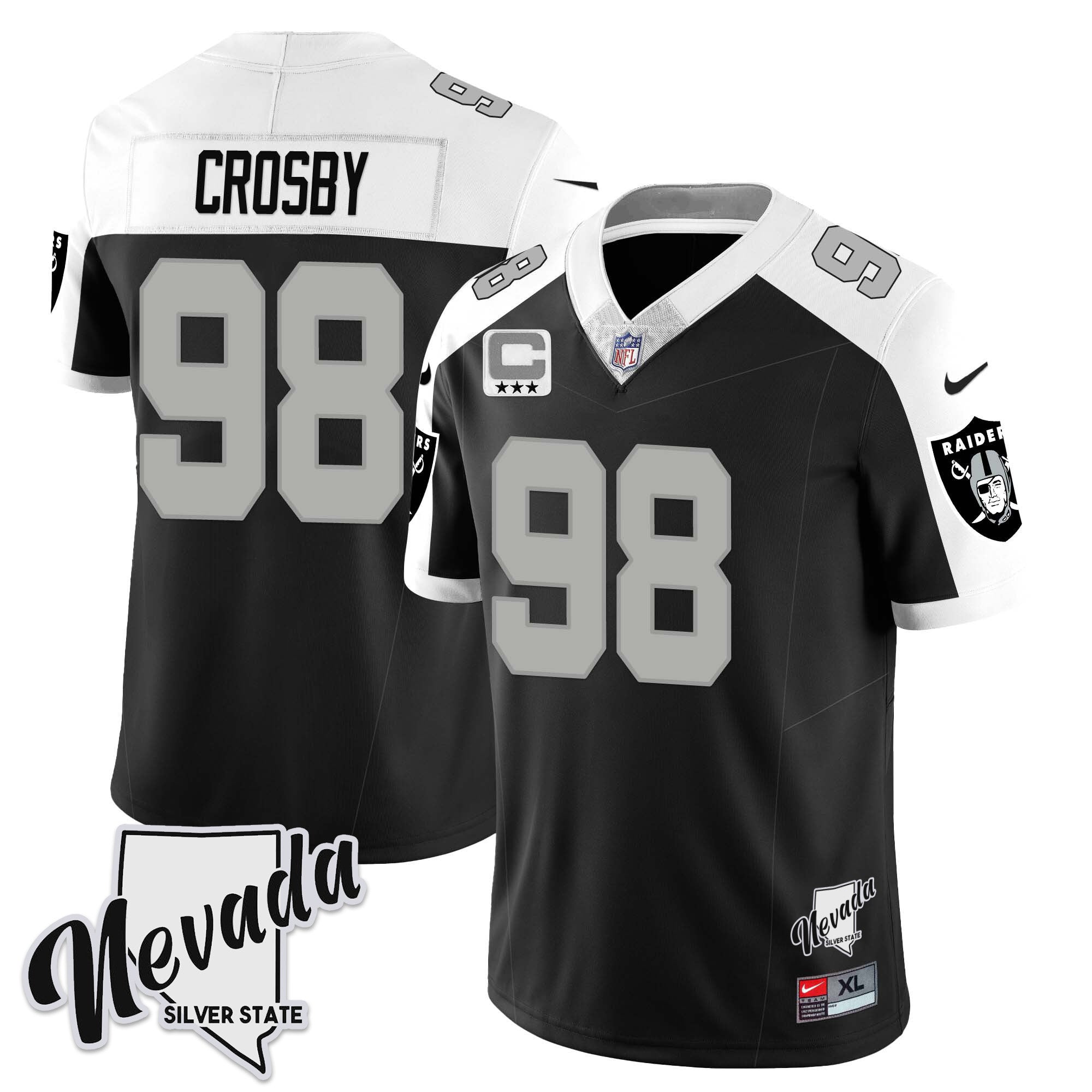 Men's Las Vegas Raiders 2023 Nevada Sliver State Patch Jersey - All Stitched