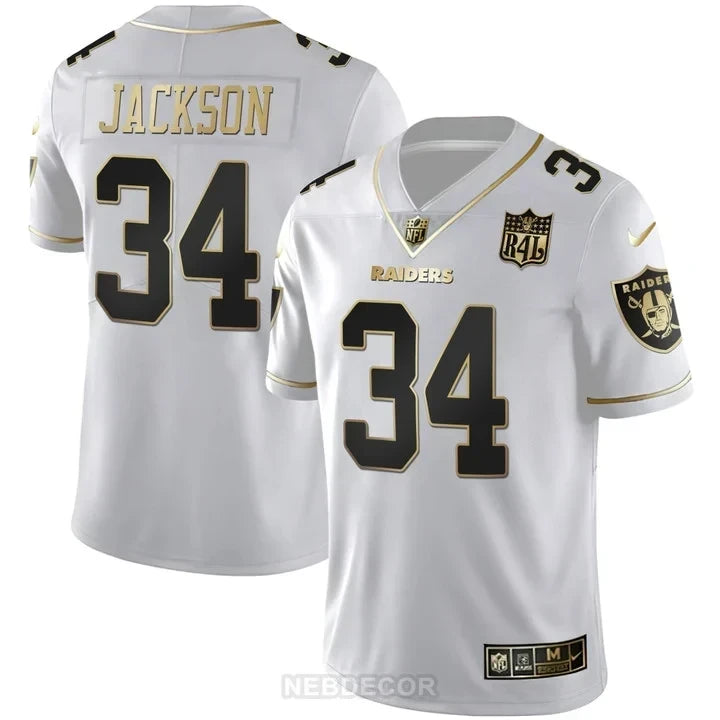 MEN'S LAS VEGAS RAIDERS RAIDER4LIFE PATCH WHITE GOLD AND BLACK GOLD JERSEY - ALL STITCHED