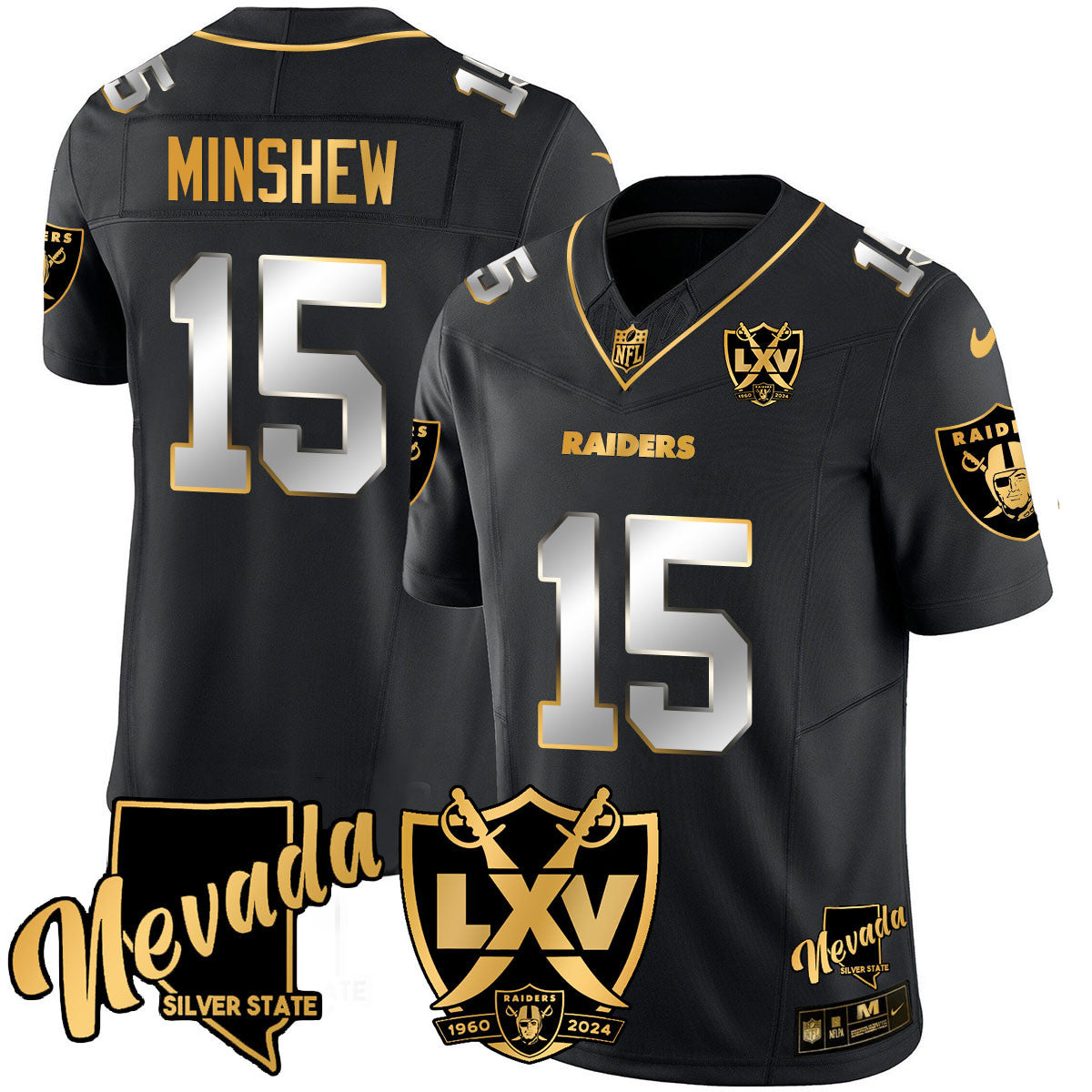 Men's Raiders 2024 Vapor Limited Gold Jersey - 65th Anniversary - All Stitched