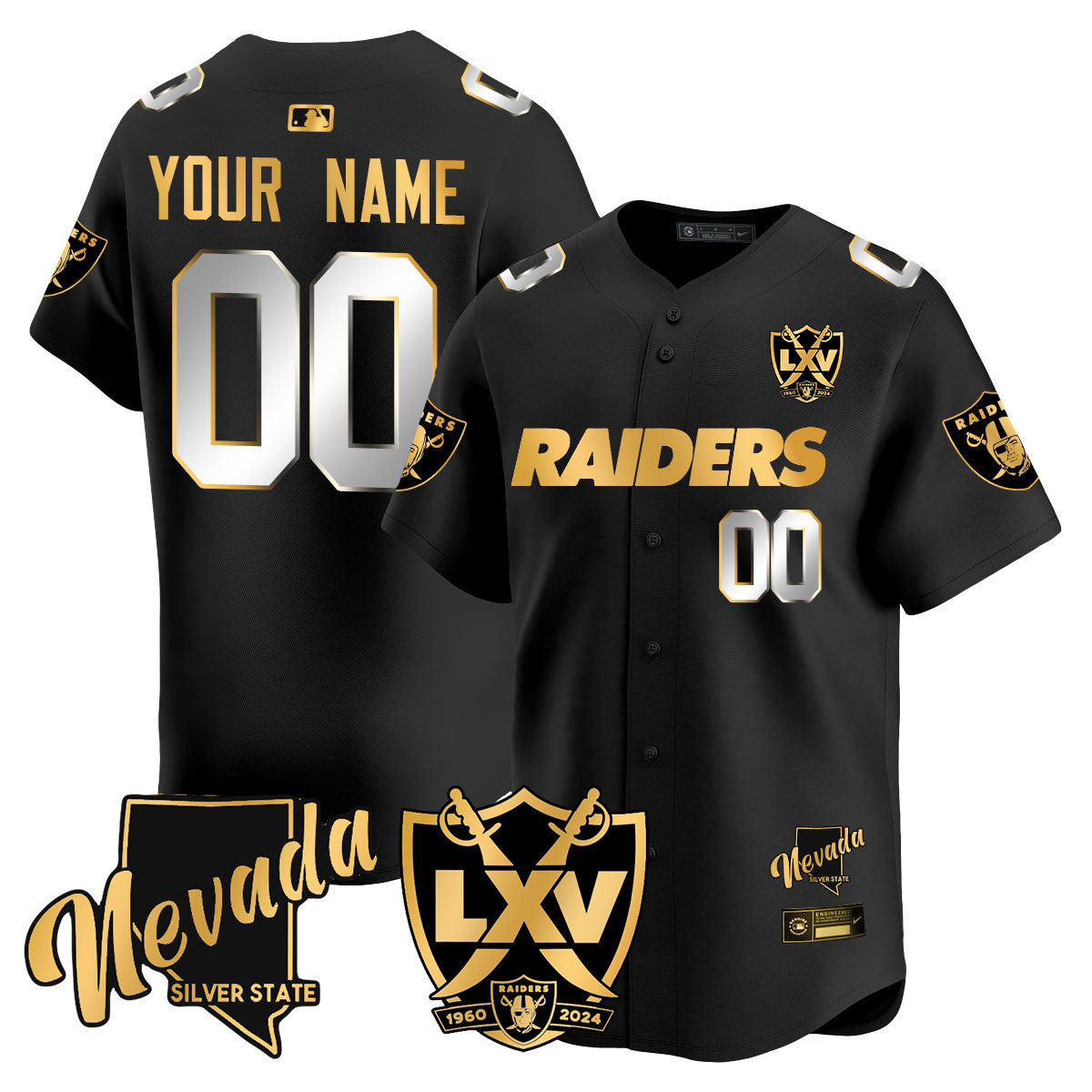 Custom Name/Gender Raiders 2024 Baseball Limited Gold Jersey - 65th Anniversary - All Stitched